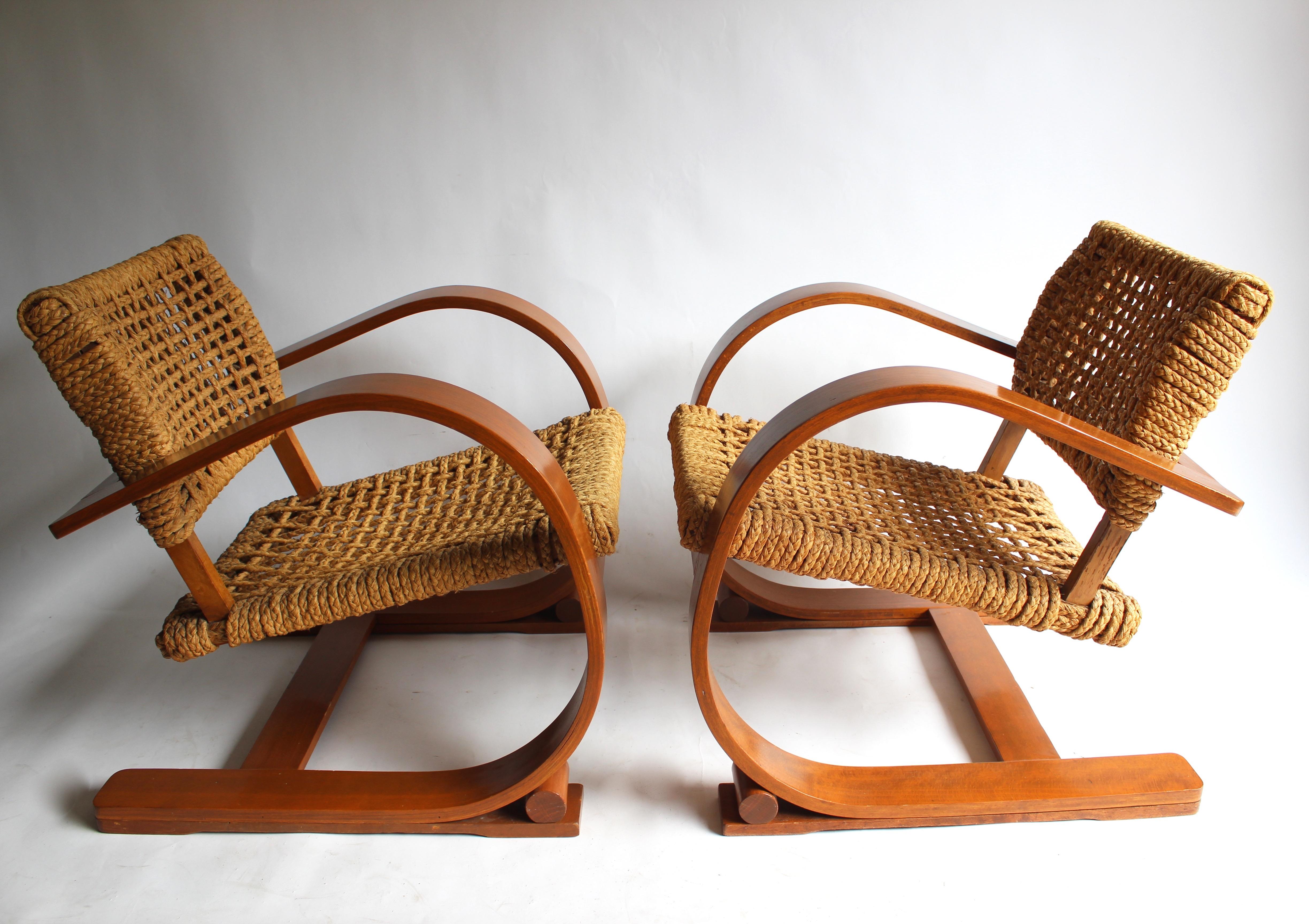 Pair of Audoux Minet Rope Armchairs 1
