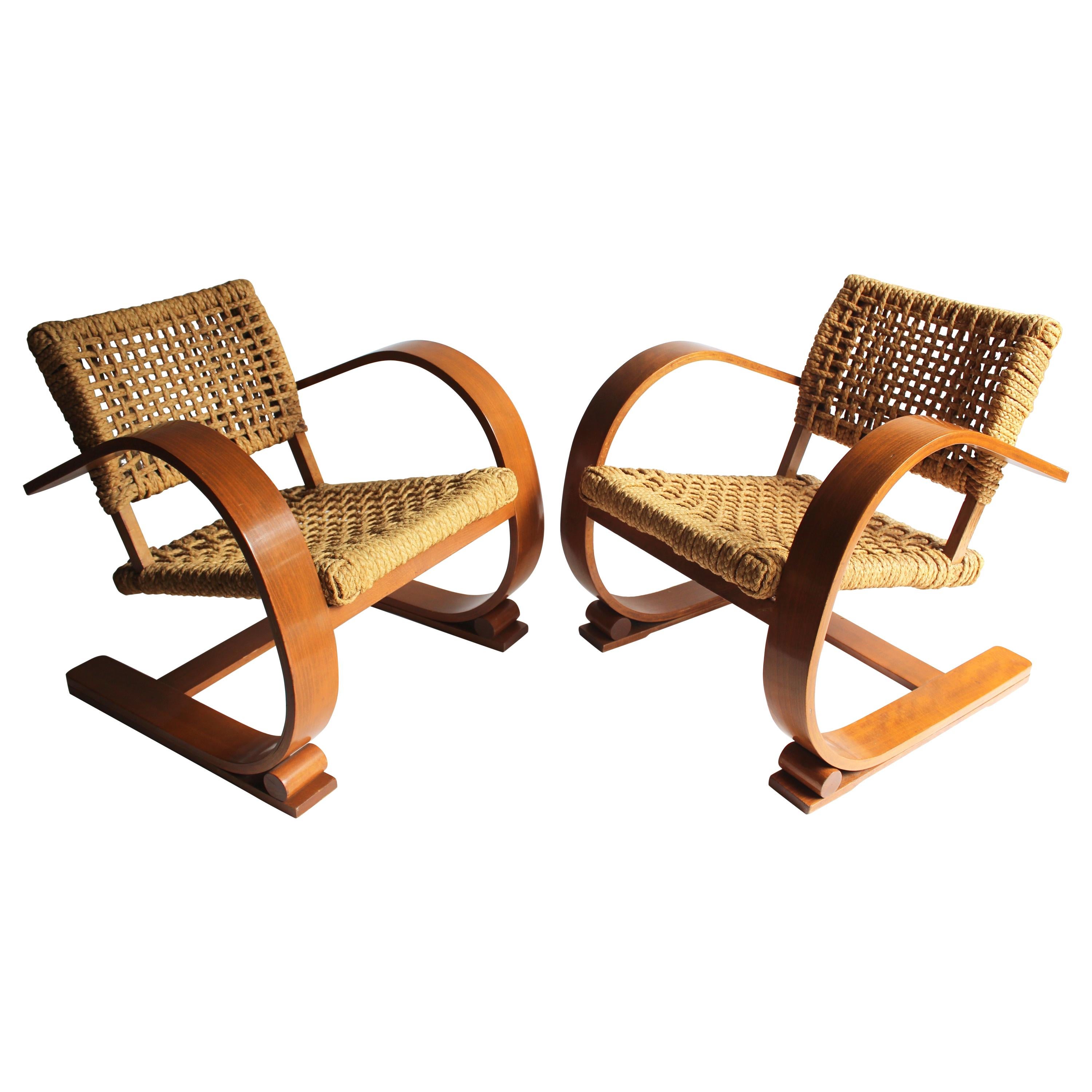 Pair of Audoux Minet Rope Armchairs