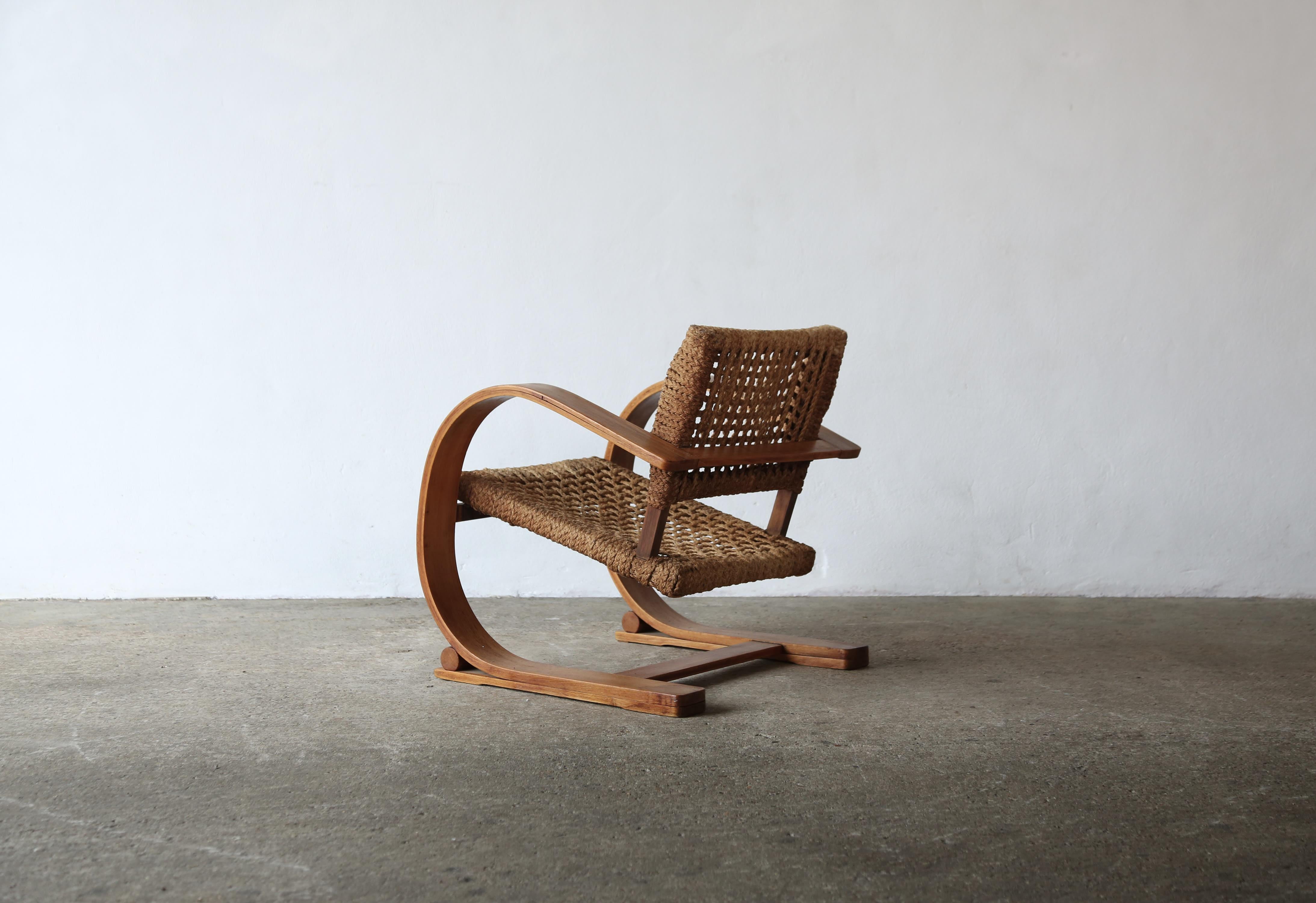 Pair of Audoux & Minet Rope Chair, Vibo, France, 1950s In Good Condition For Sale In London, GB