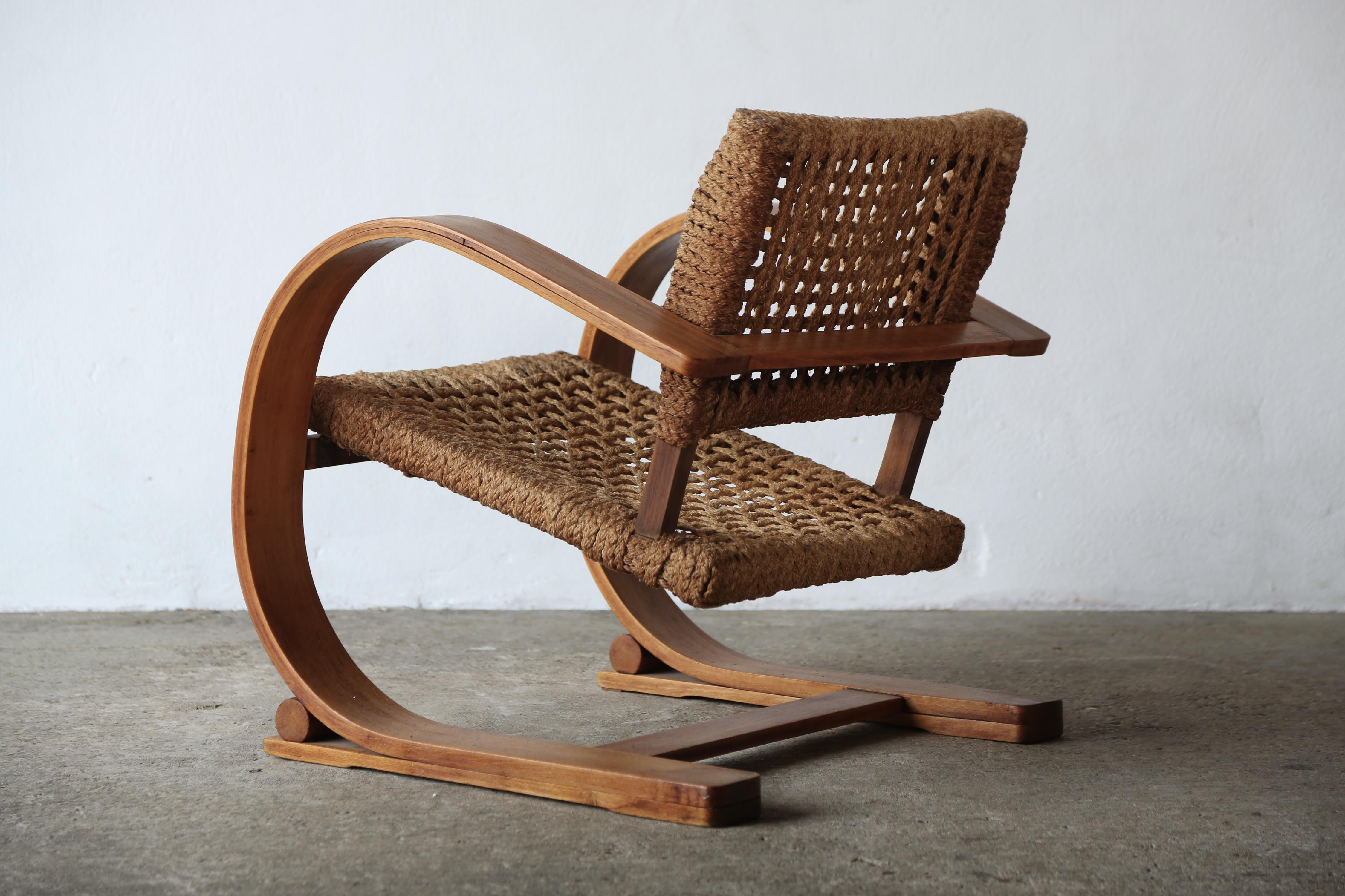 20th Century Pair of Audoux & Minet Rope Chair, Vibo, France, 1950s For Sale