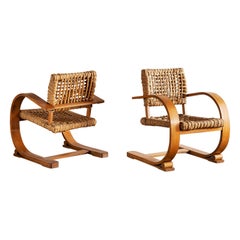 Pair of Audoux Minet Rope Chairs, France, 1940s