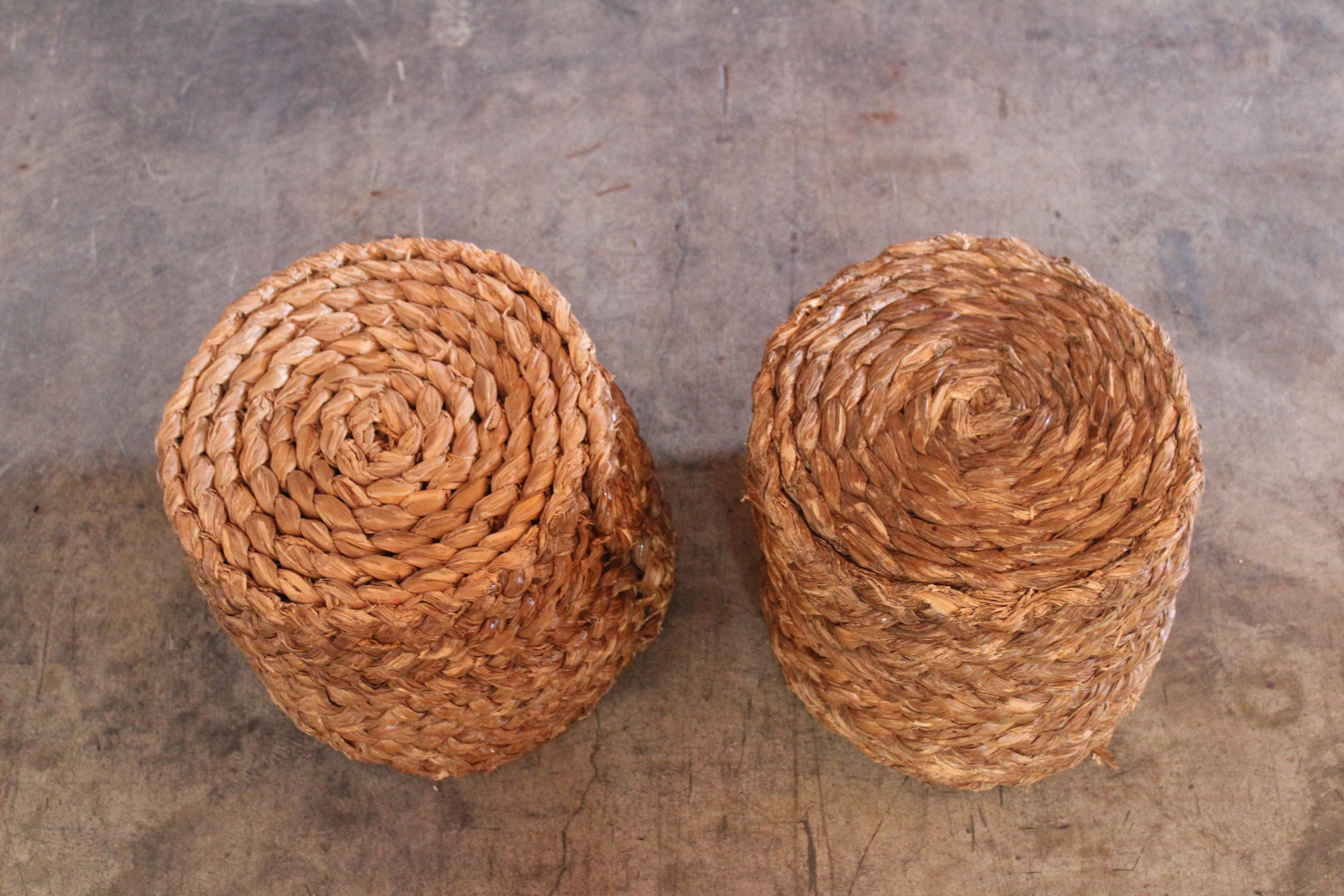 Rustic Pair of Audoux-Minet Rope Stools