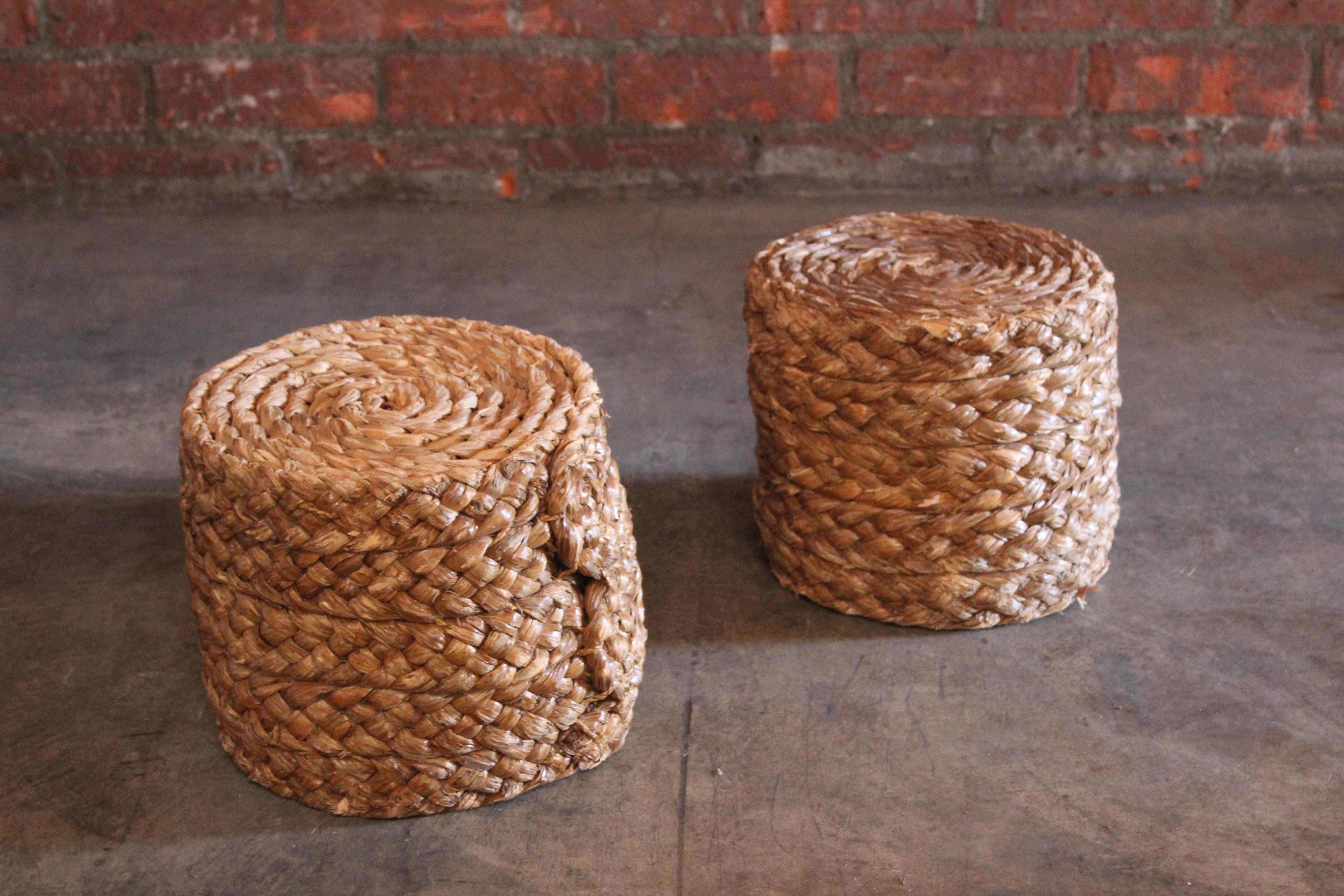 French Pair of Audoux-Minet Rope Stools