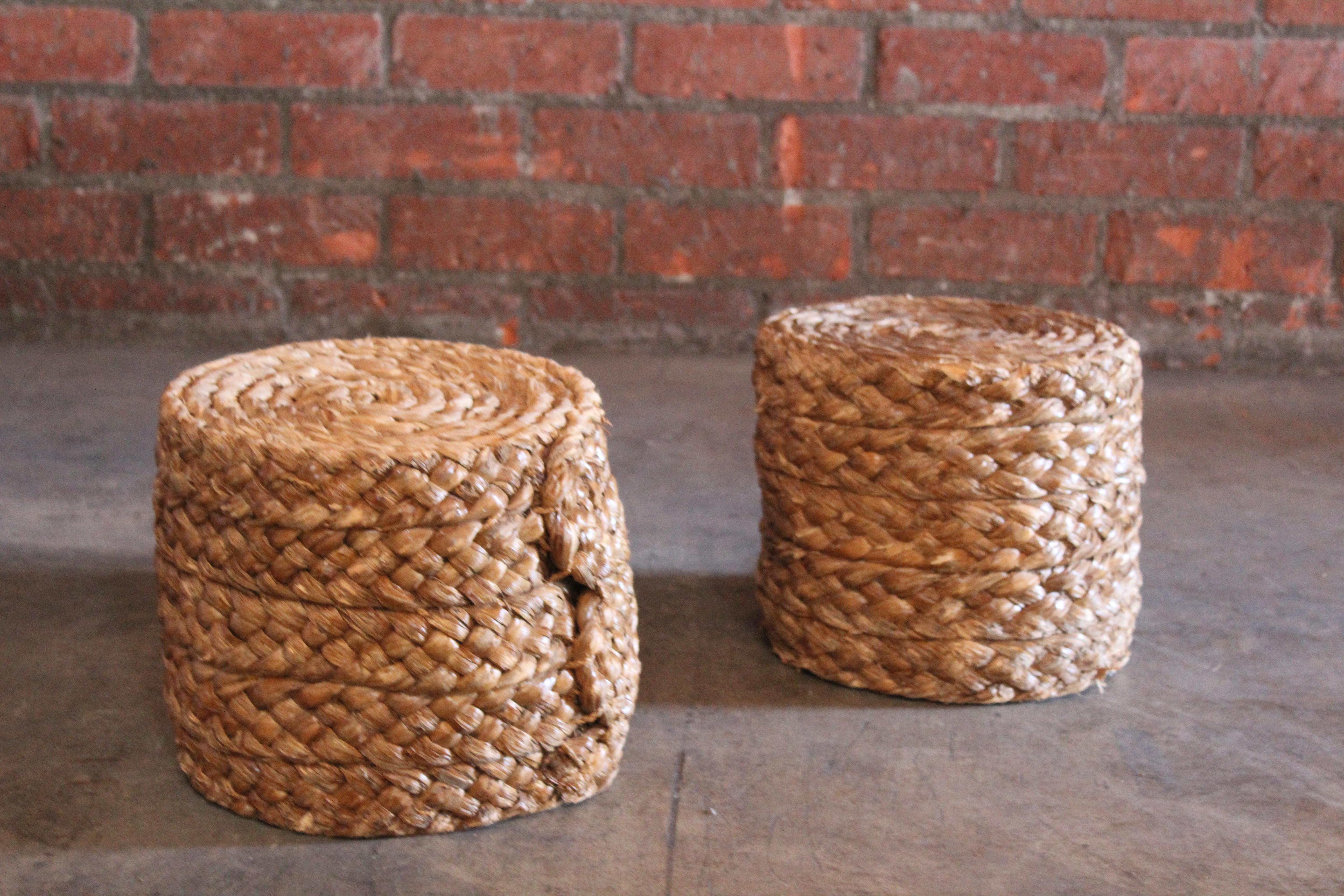 Pair of Audoux-Minet Rope Stools In Good Condition In Los Angeles, CA