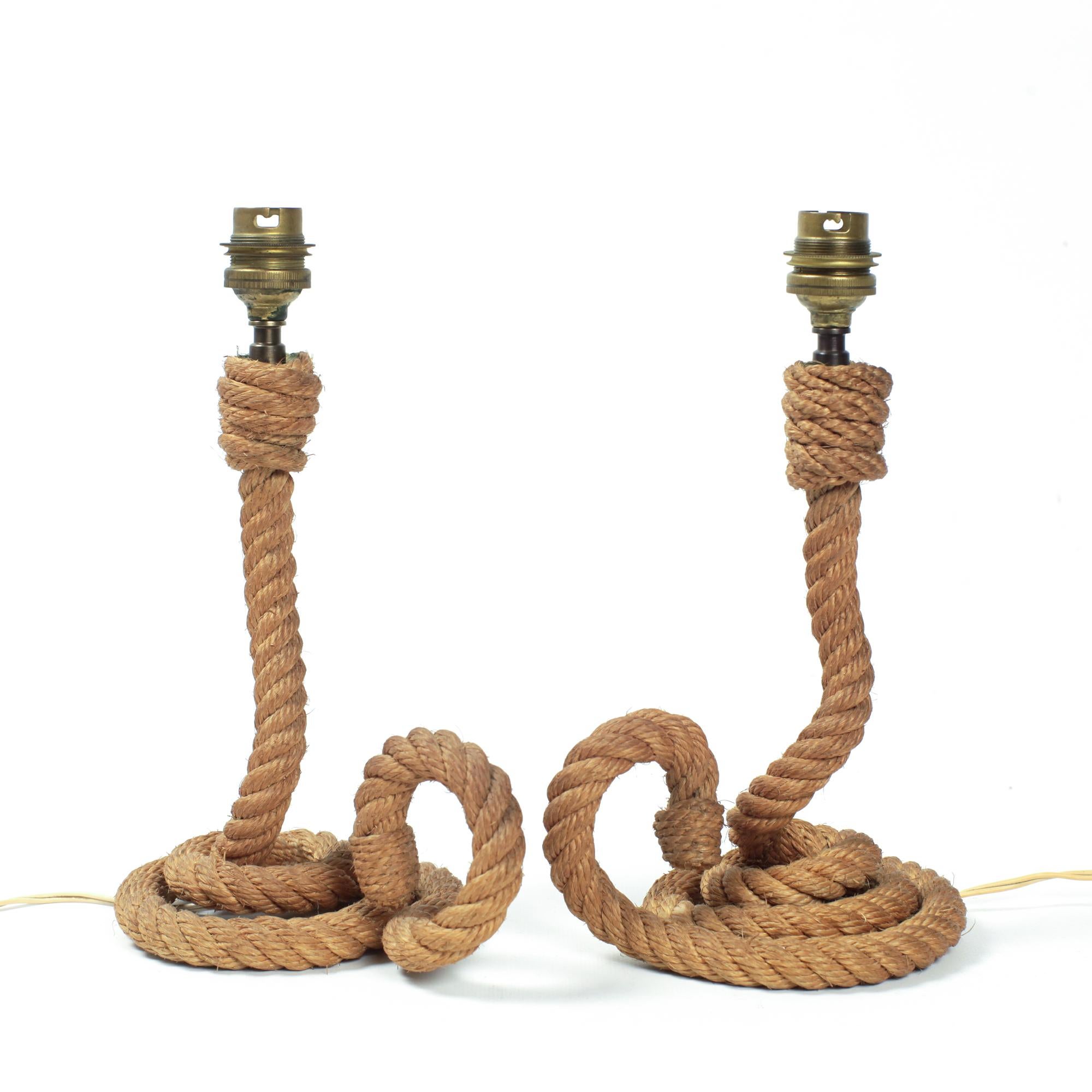Pair of Audoux-Minet Rope Table Lamps France, 1950 In Good Condition For Sale In Saint  Ouen, FR