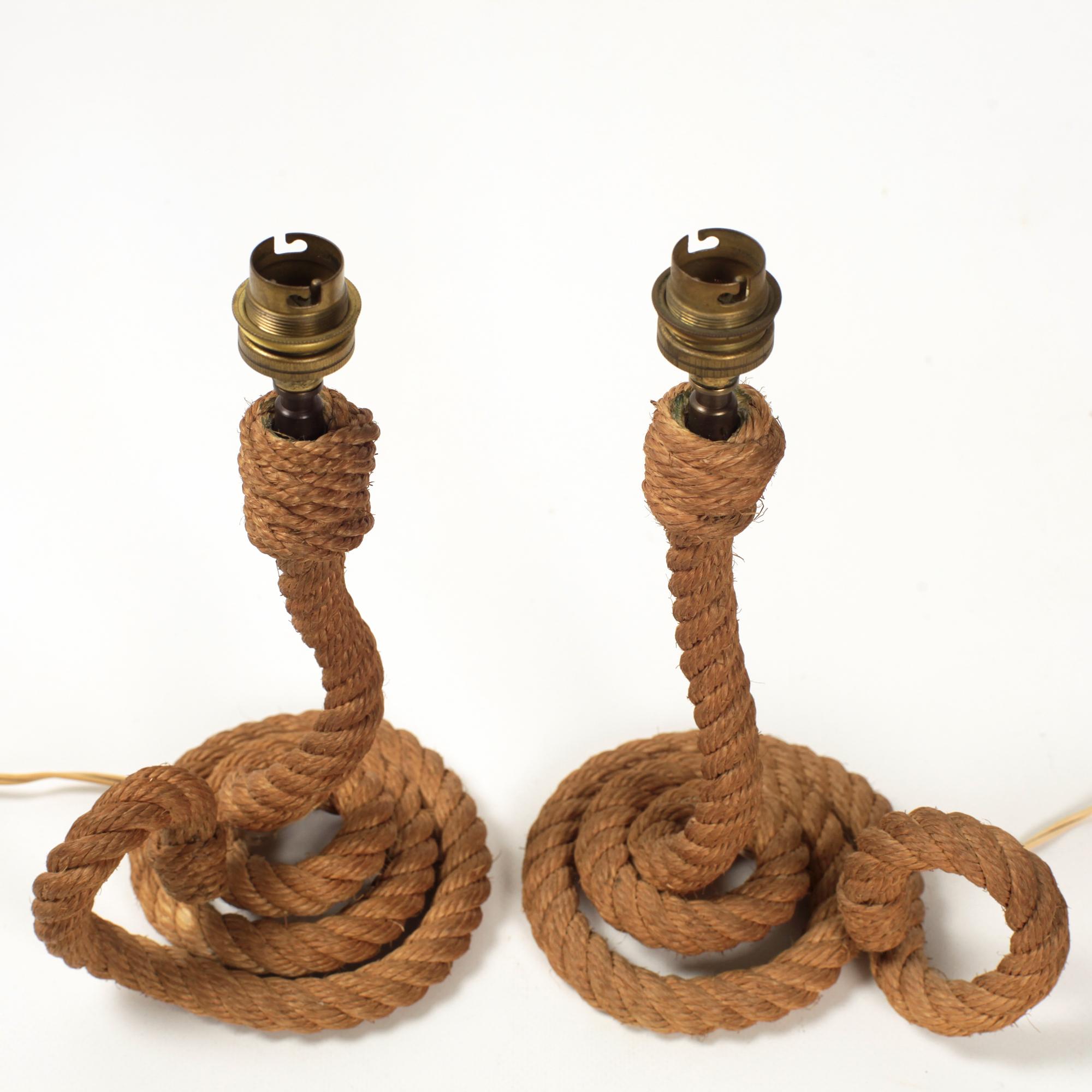 20th Century Pair of Audoux-Minet Rope Table Lamps France, 1950 For Sale