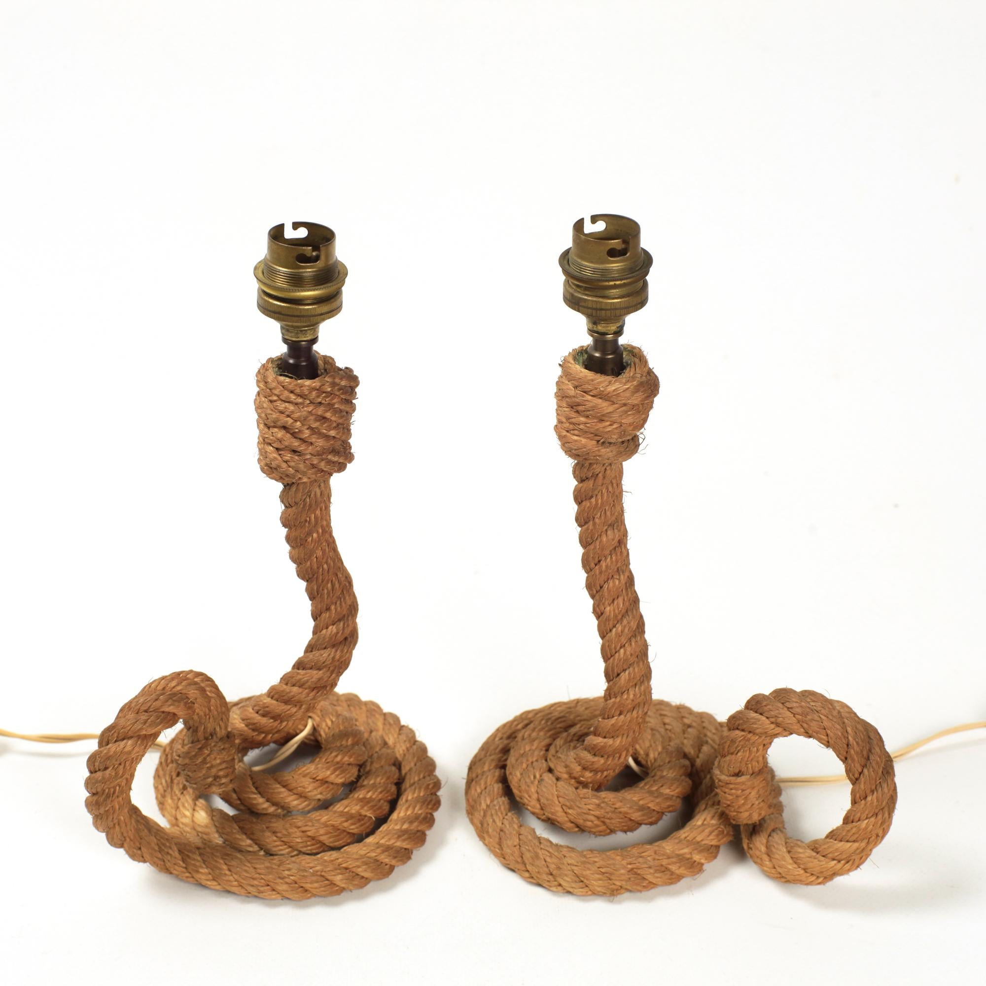 Pair of Audoux-Minet Rope Table Lamps France, 1950 For Sale 1
