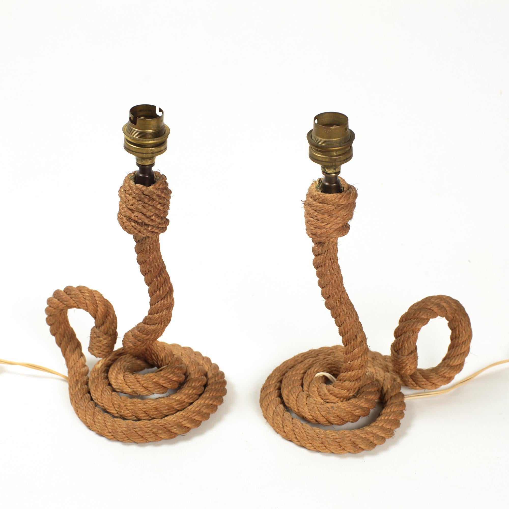 Pair of Audoux-Minet Rope Table Lamps France, 1950 For Sale 2