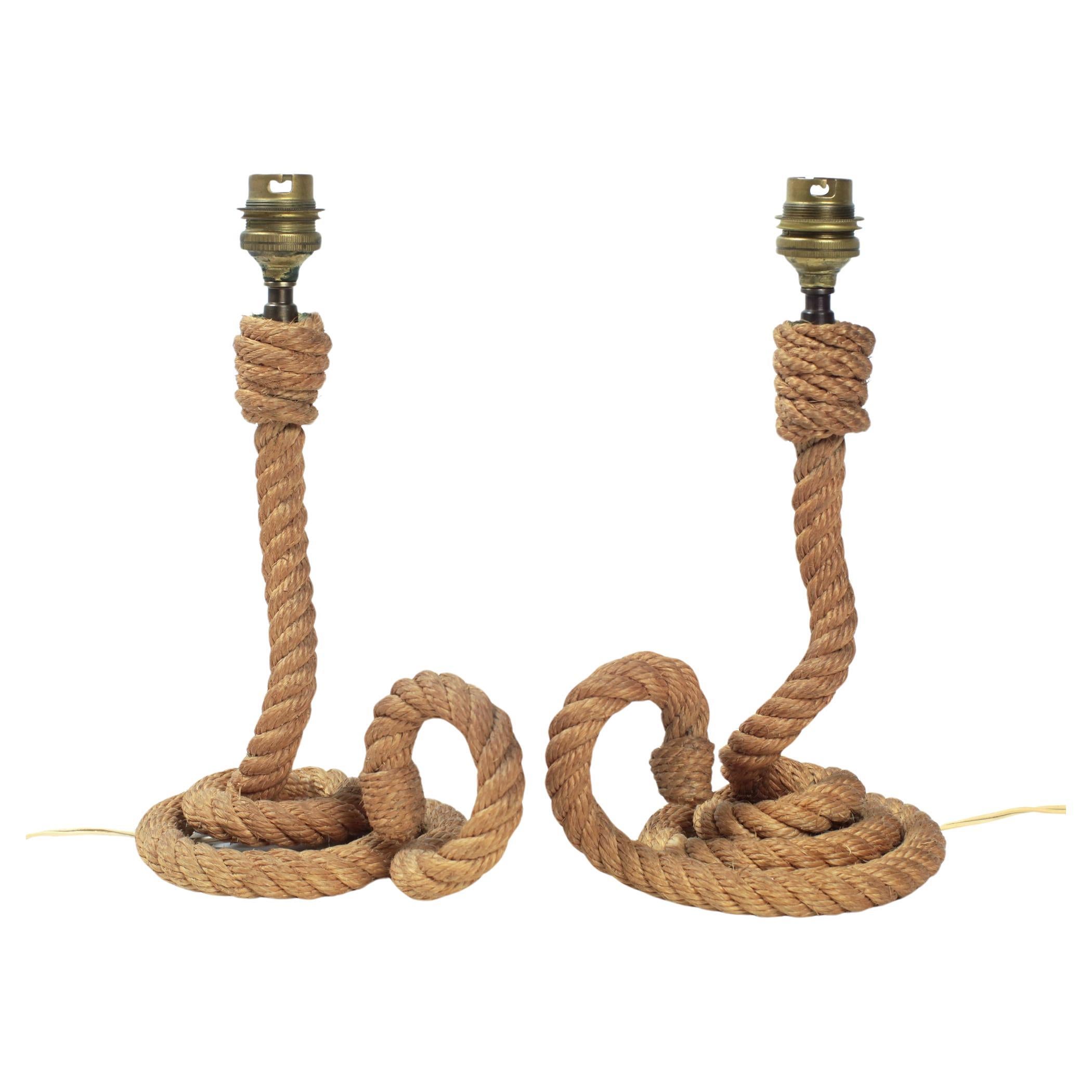 Pair of Audoux-Minet Rope Table Lamps France, 1950 For Sale