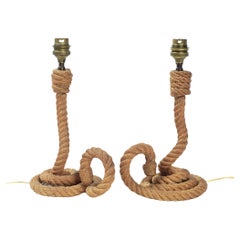 Vintage Pair of Audoux-Minet Rope Table Lamps France, 1950