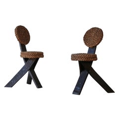 Paire de chaises tripodes en corde Audoux & Minet, France, années 1950