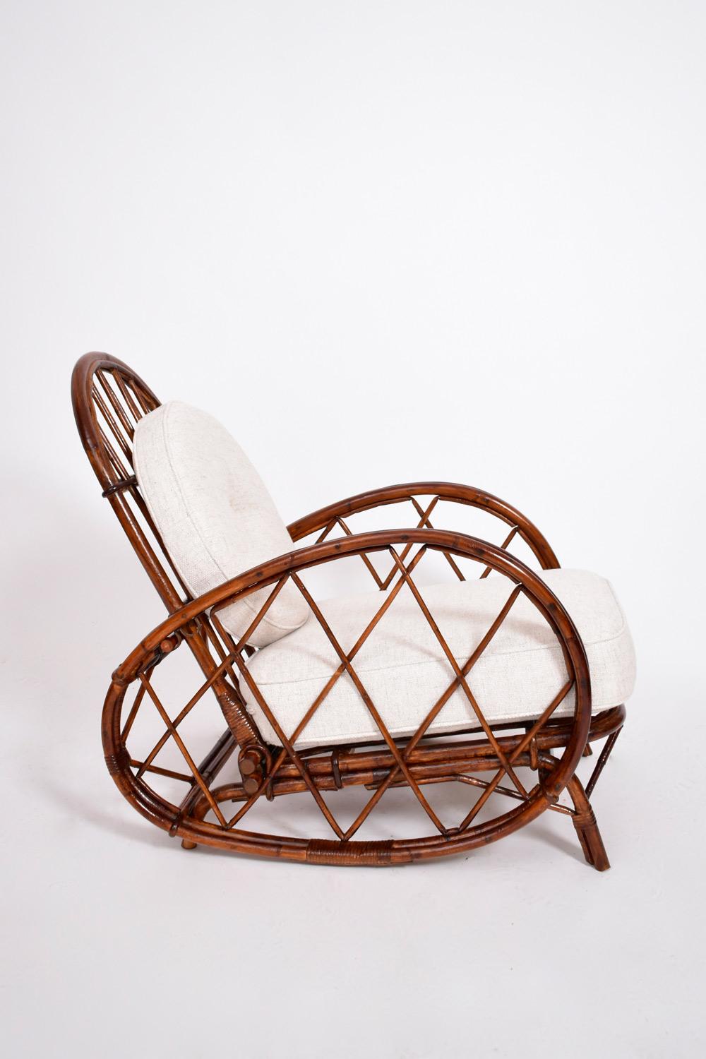 French Pair of Audoux Minnet rattan armchairs, 1950s