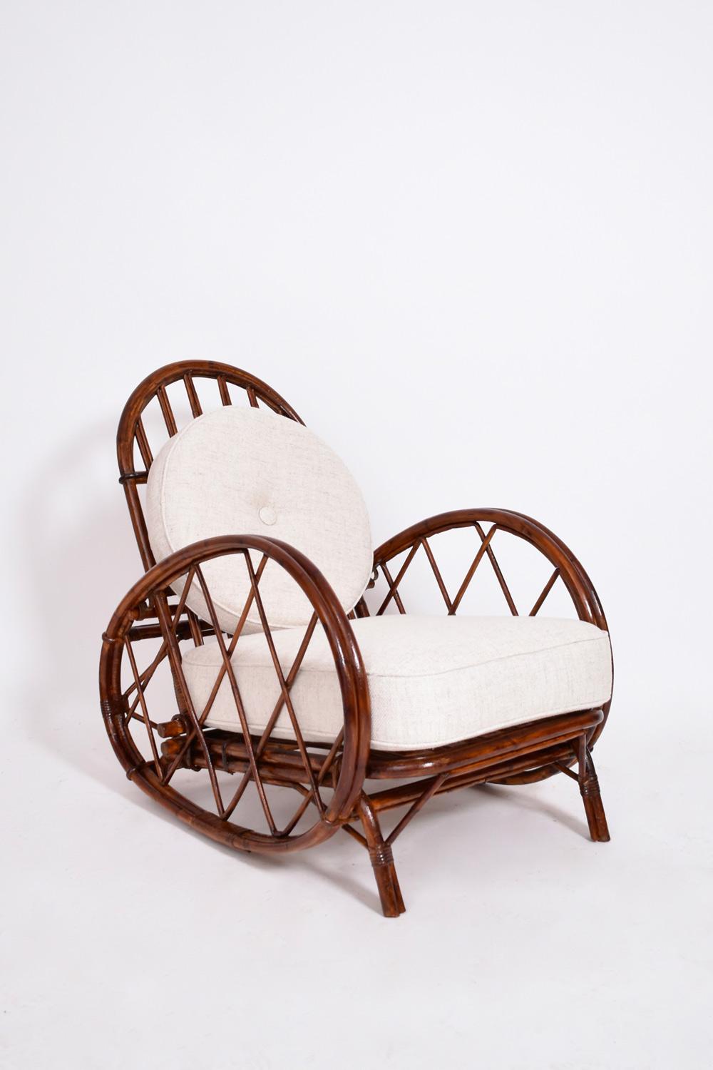 Pair of Audoux Minnet rattan armchairs, 1950s In Excellent Condition In Lisboa, PT
