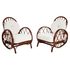 Pair of Audoux Minnet rattan armchairs, 1950s
