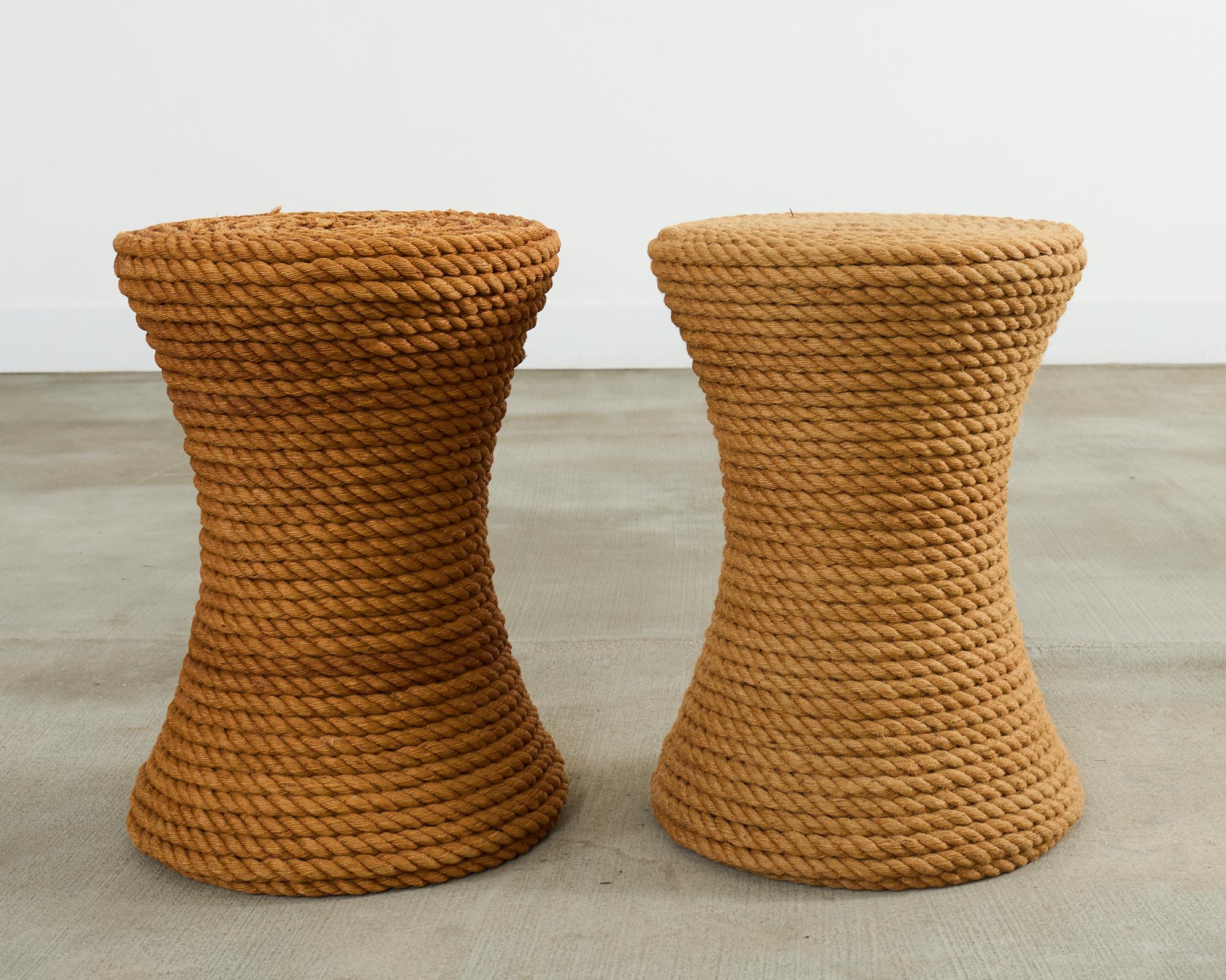 Pair of Audoux-Minnet Style Rope Drink Table Stools For Sale 10