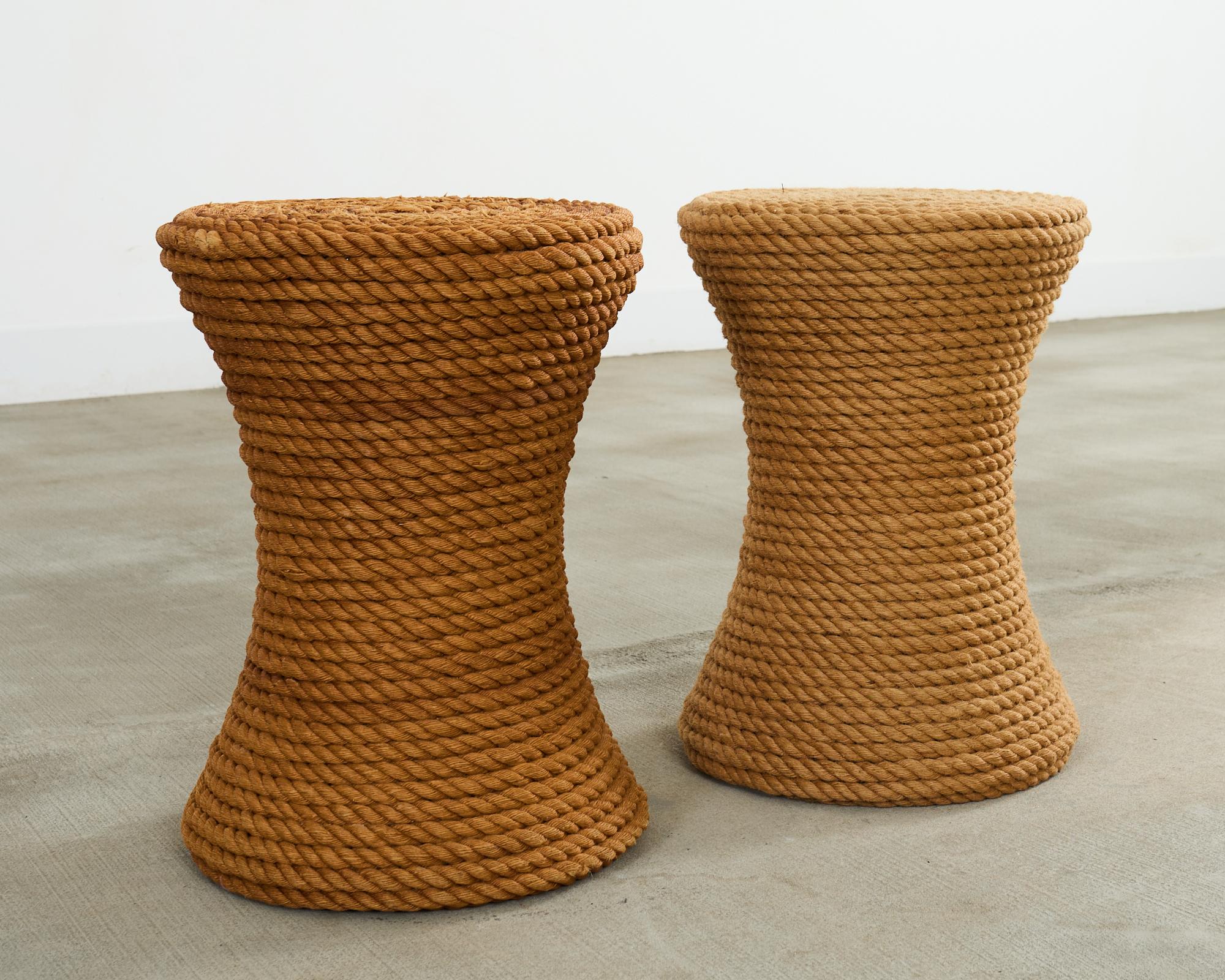20th Century Pair of Audoux-Minnet Style Rope Drink Table Stools For Sale