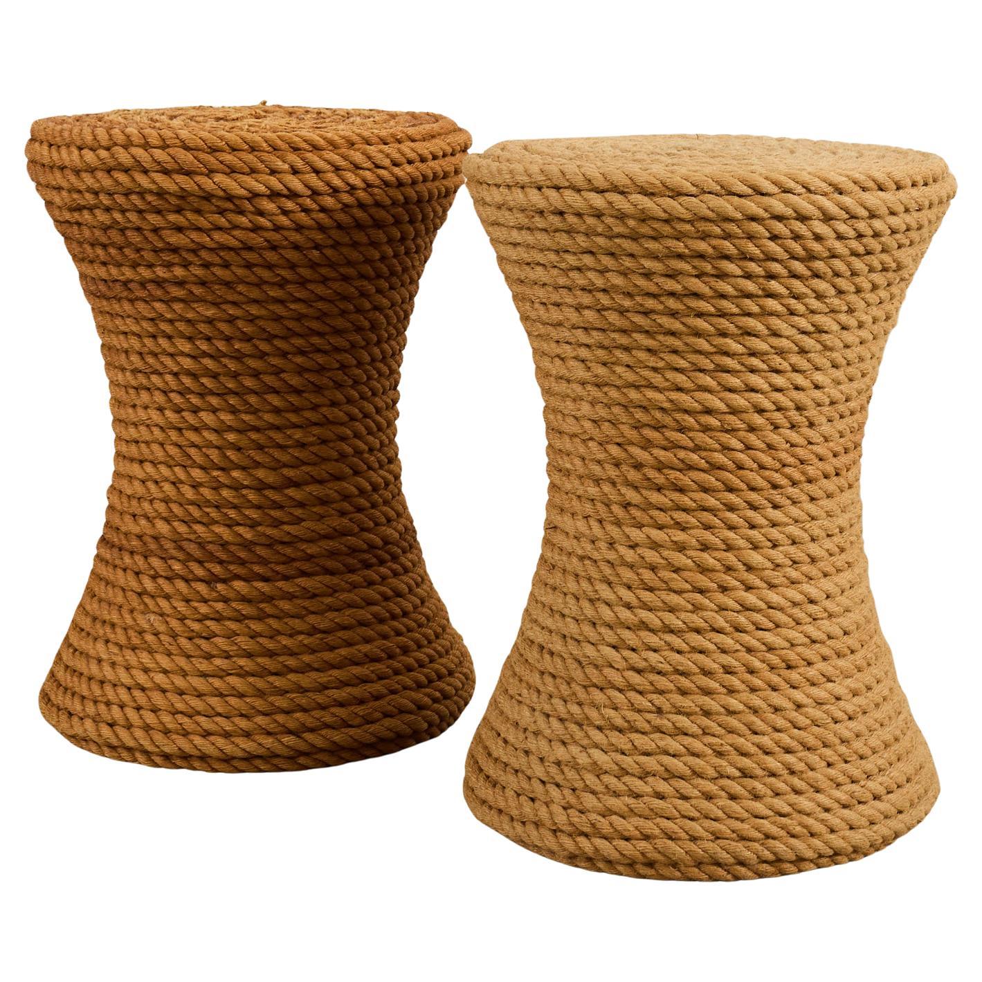 Pair of Audoux-Minnet Style Rope Drink Table Stools For Sale