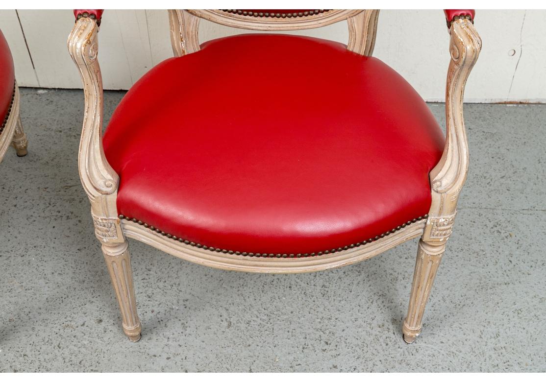 20th Century Pair Of Auffray Red Faux Leather Fauteuils For Sale