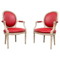 Used Pair Of Auffray Red Faux Leather Fauteuils