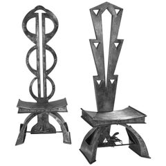 Pair of Augosto Dionisi Fabbro Steel Industrial Hall Chairs
