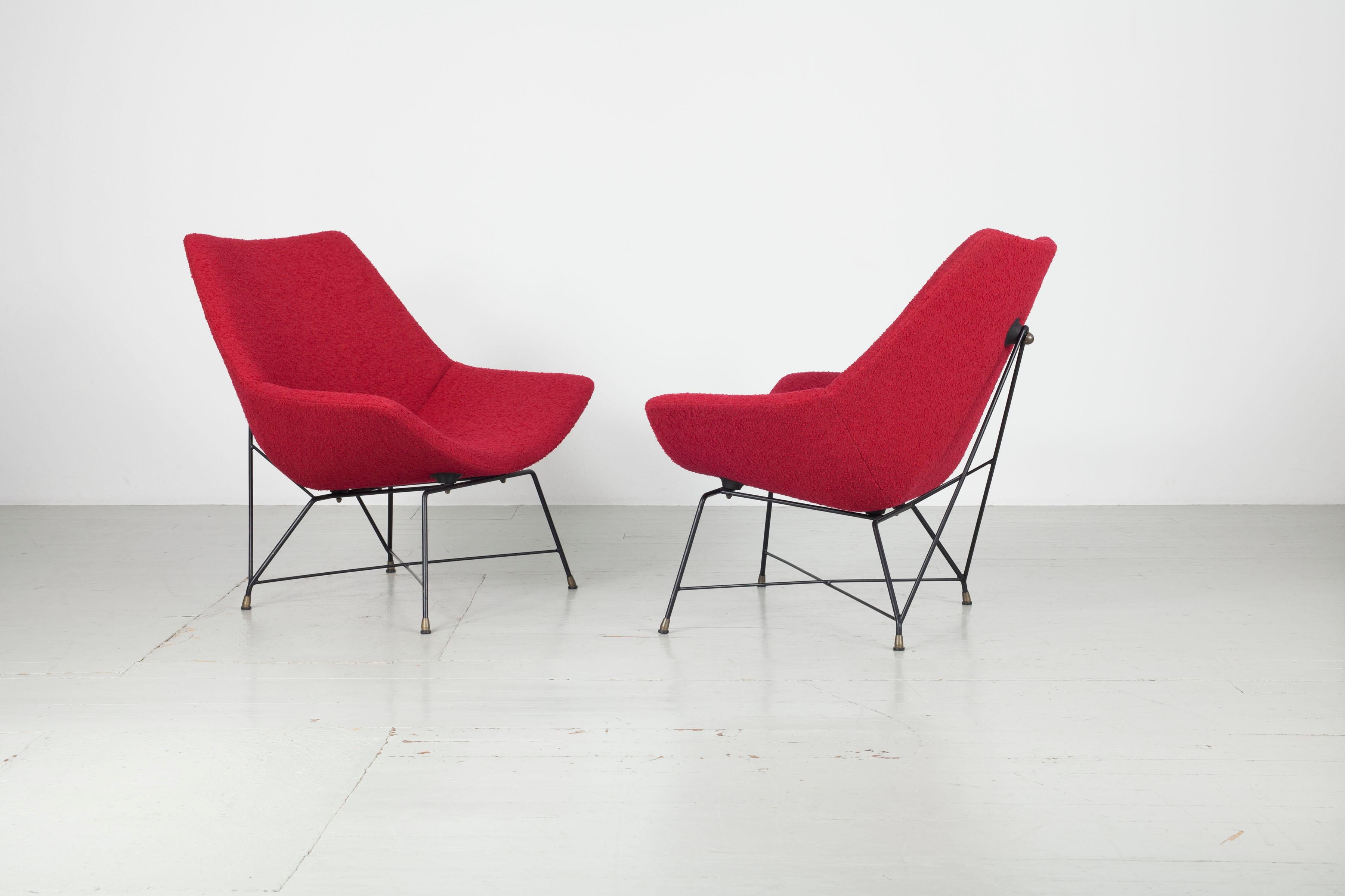 Brass Pair of Augusto Bozzi Chairs Manufactured by Saporiti in Italy in 1950s
