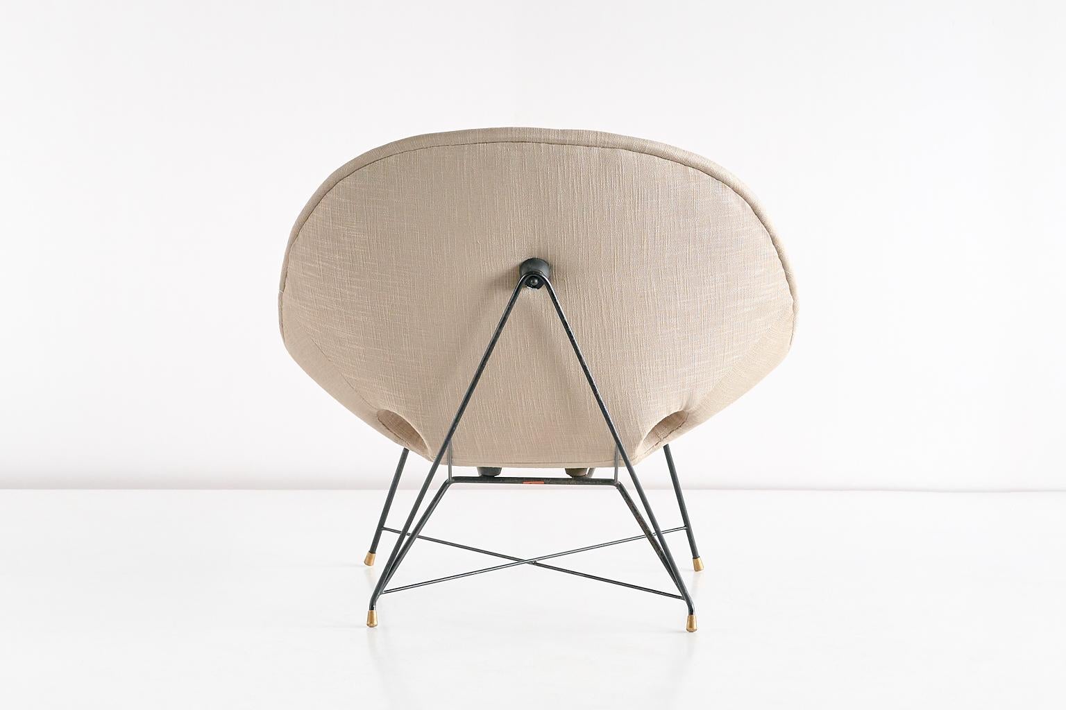 Steel Pair of Augusto Bozzi Kosmos Lounge Chairs for Saporiti, Italy, 1956