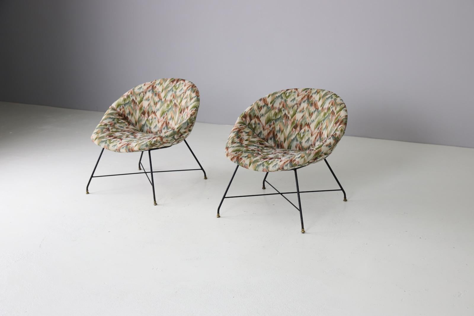 Italian Pair of Augusto Bozzi ‘Minoletta’ Lounge Chairs for Saporiti