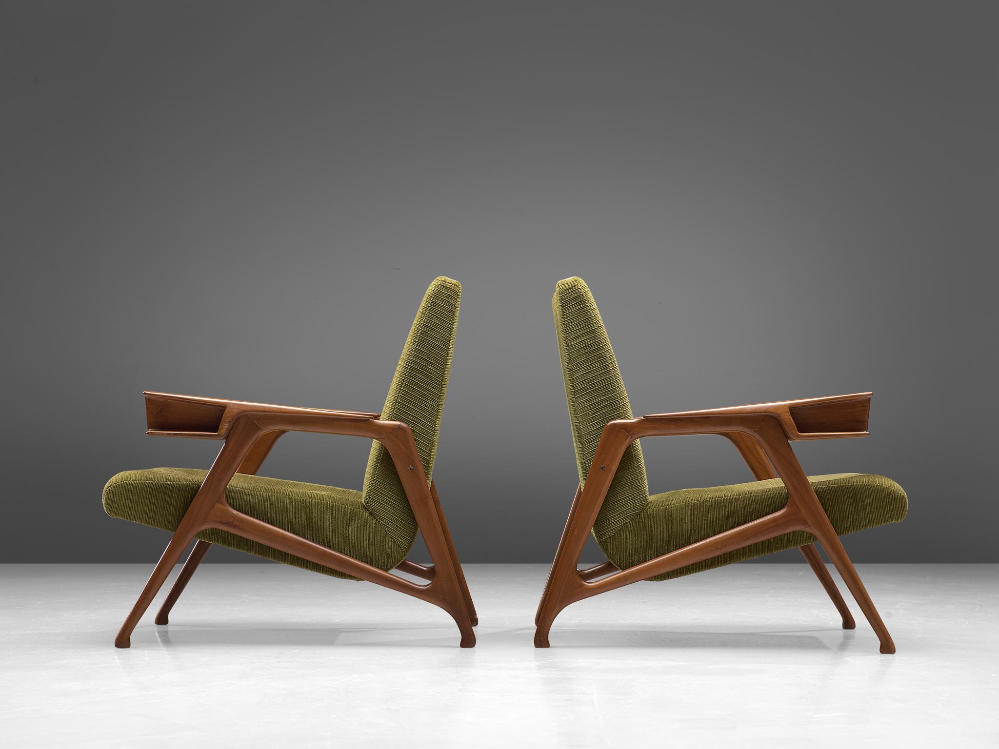 Pair of Augusto Romano Armchairs in Moss Green Upholstery 3