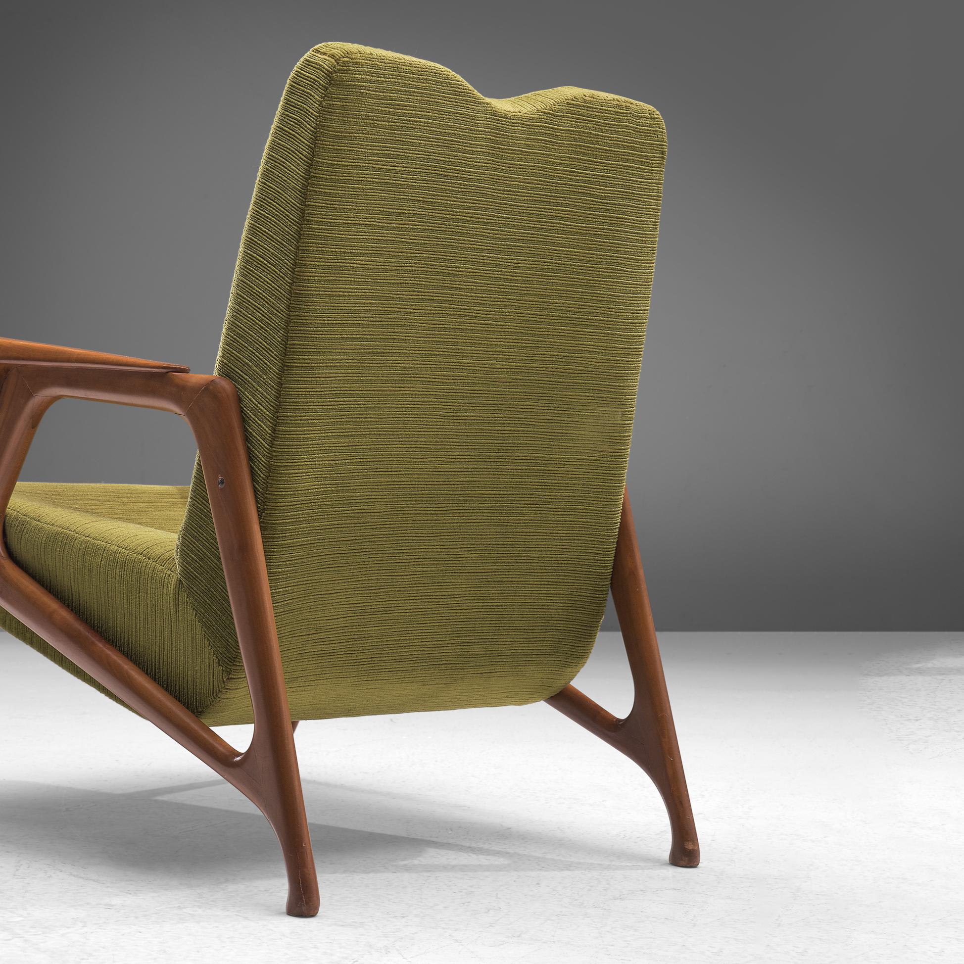 Mid-Century Modern Pair of Augusto Romano Armchairs in Moss Green Upholstery