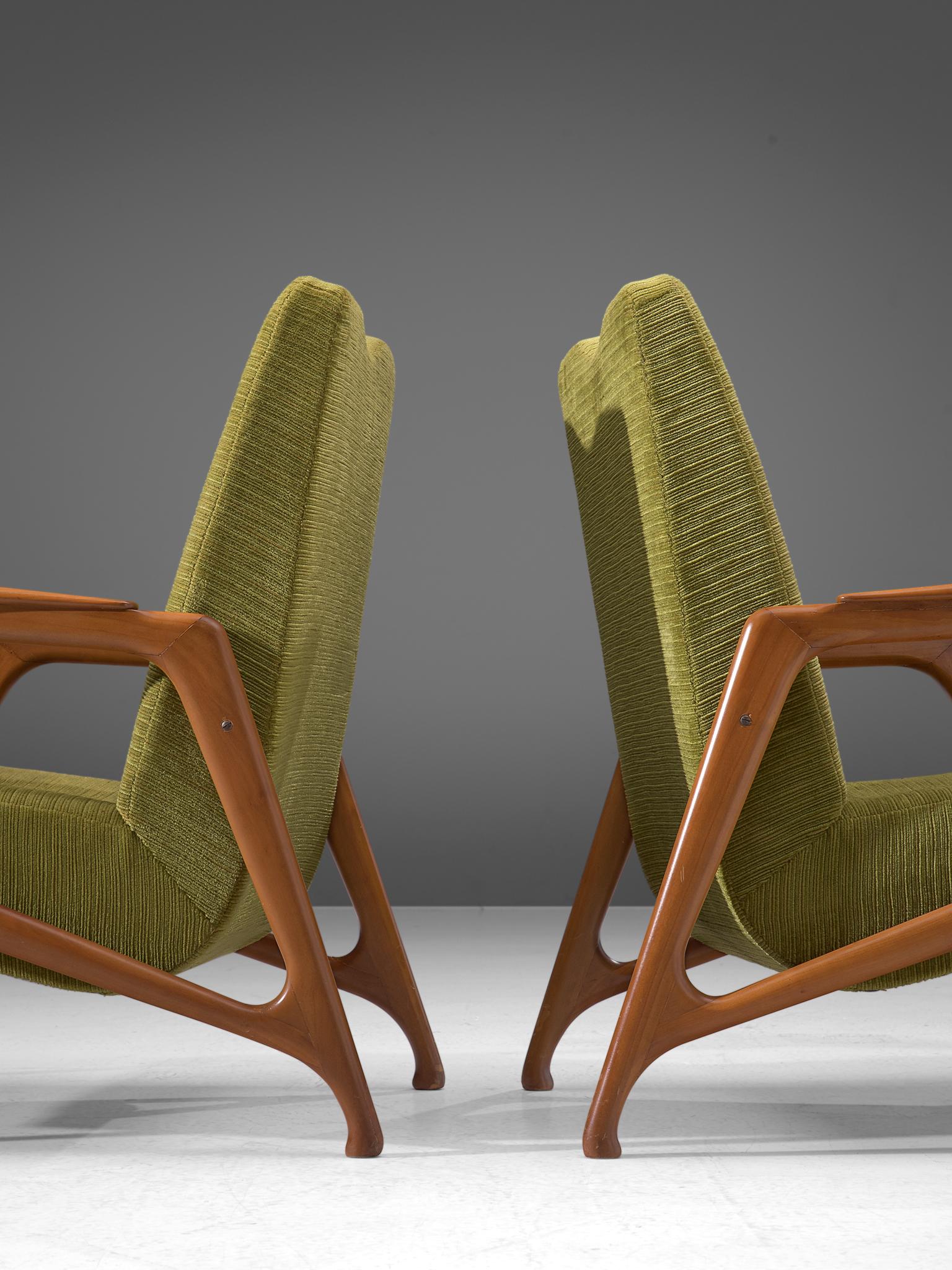 Pair of Augusto Romano Armchairs in Moss Green Upholstery 2