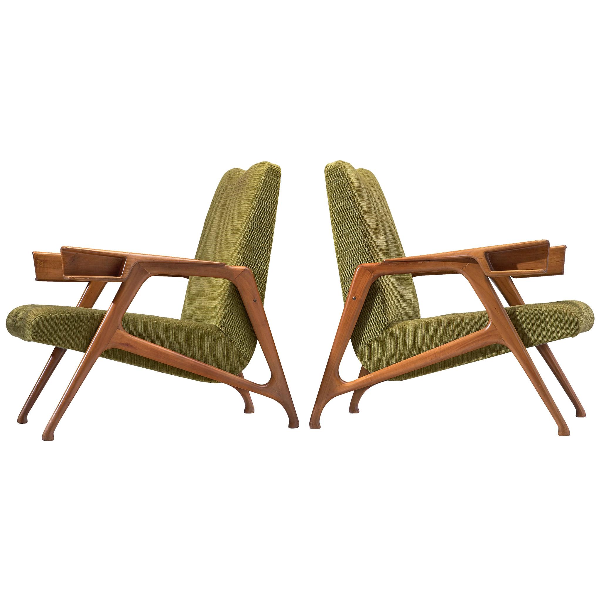 Pair of Augusto Romano Armchairs in Moss Green Upholstery