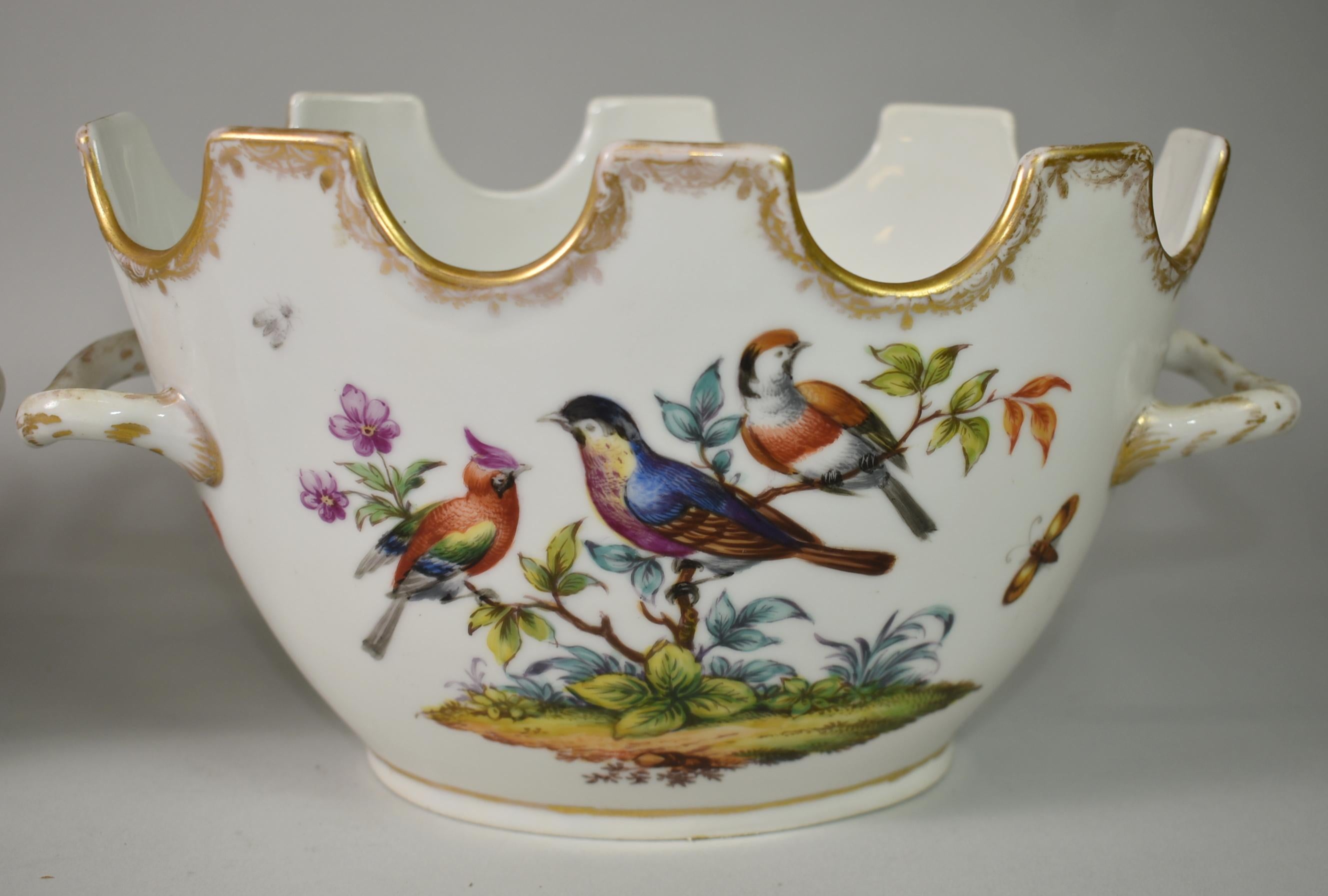 Porcelain Pair of Augustus Rex Cachepots in the Rothschild Bird Pattern