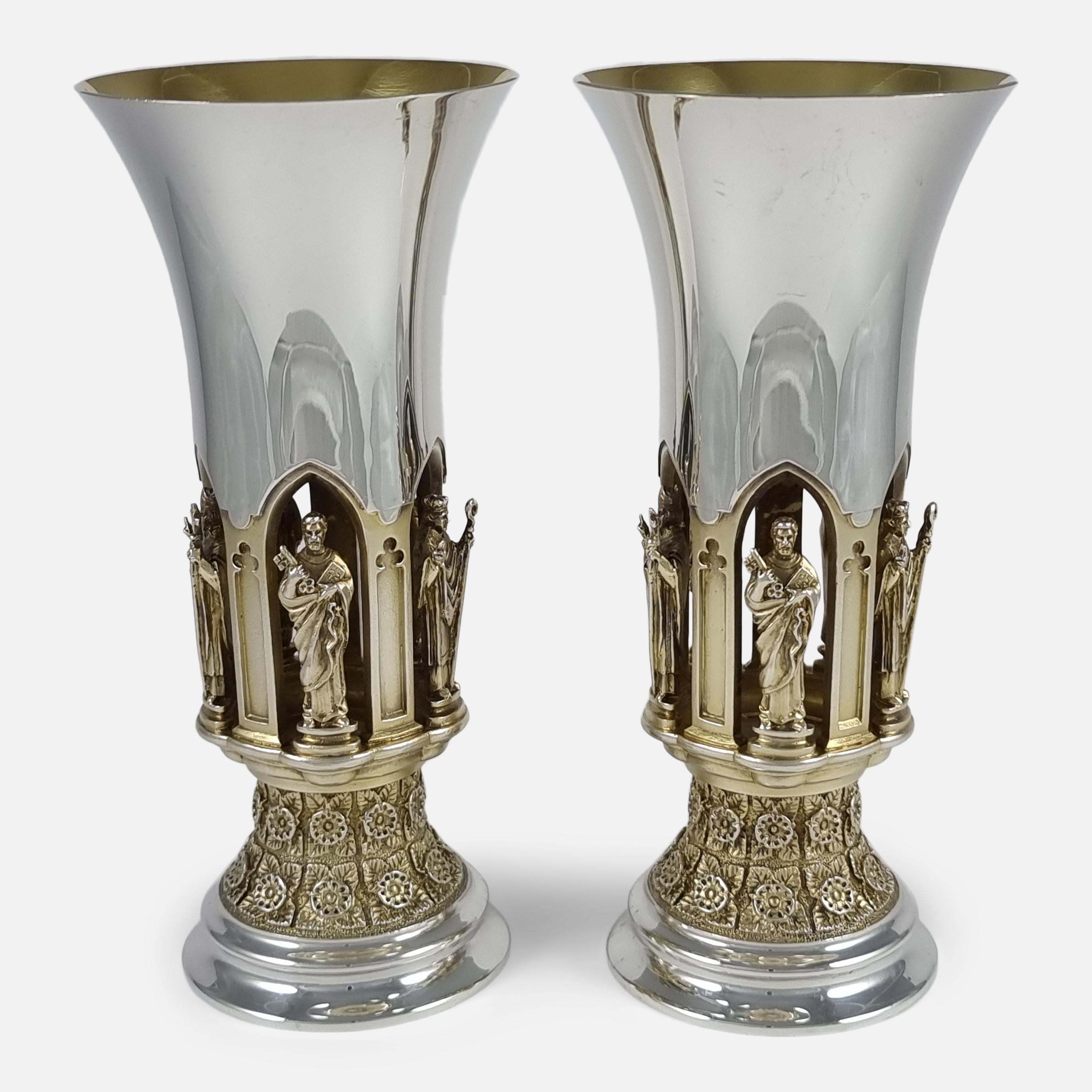 Modern Pair of Aurum Silver Gilt 'Ripon Diocese Foundation' Goblets by Hector Miller