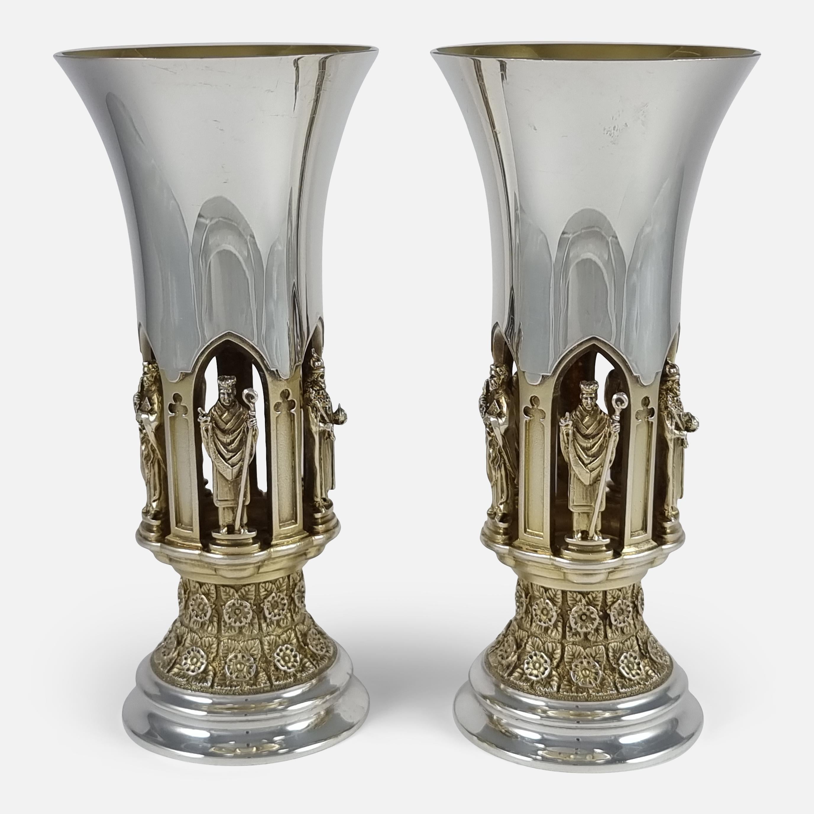 British Pair of Aurum Silver Gilt 'Ripon Diocese Foundation' Goblets by Hector Miller