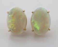 Pair of Australian Opal, 14K Yellow Gold Earrings