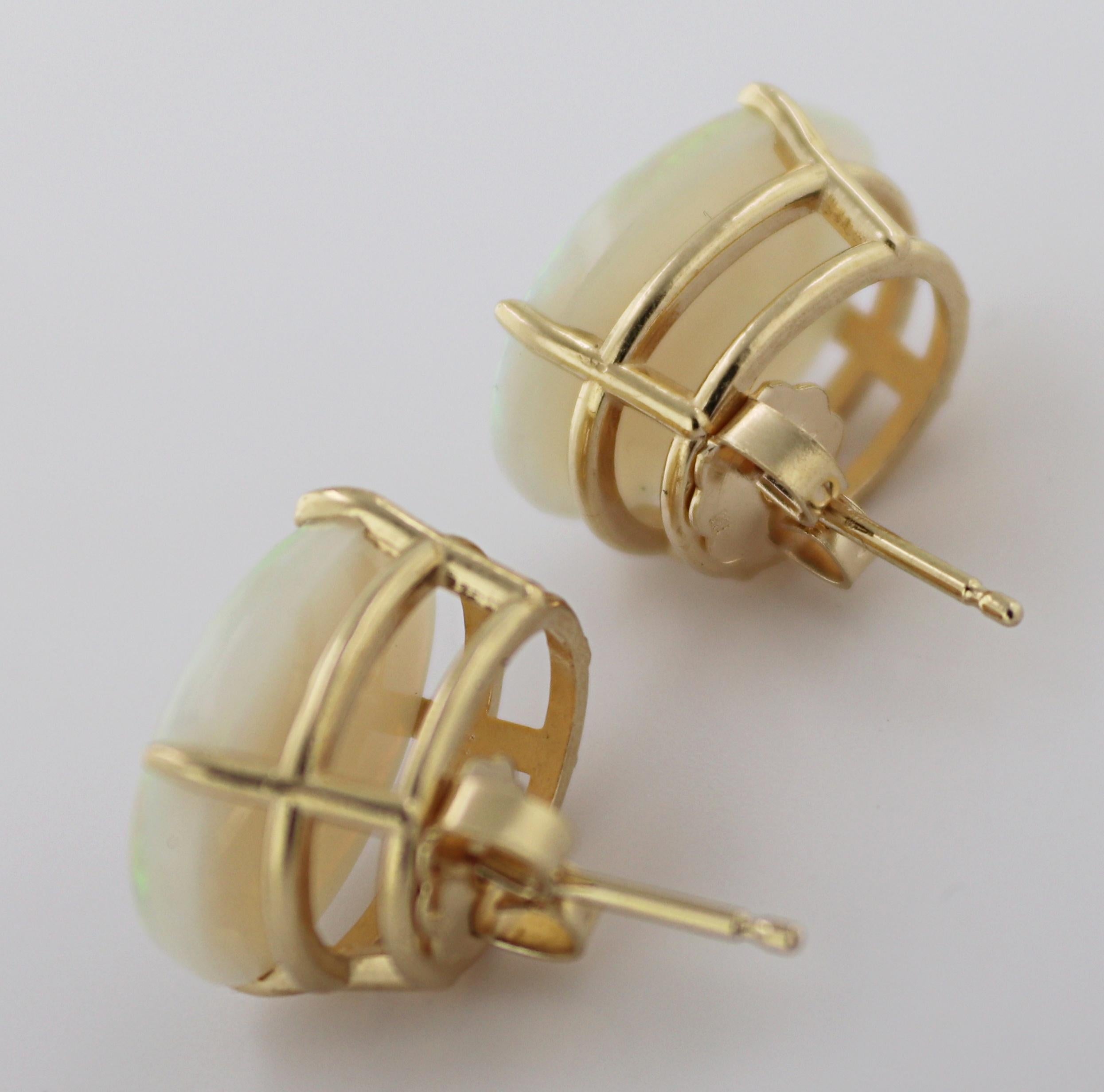 Women's Pair of Australian Opal, 14K Yellow Gold Earrings For Sale