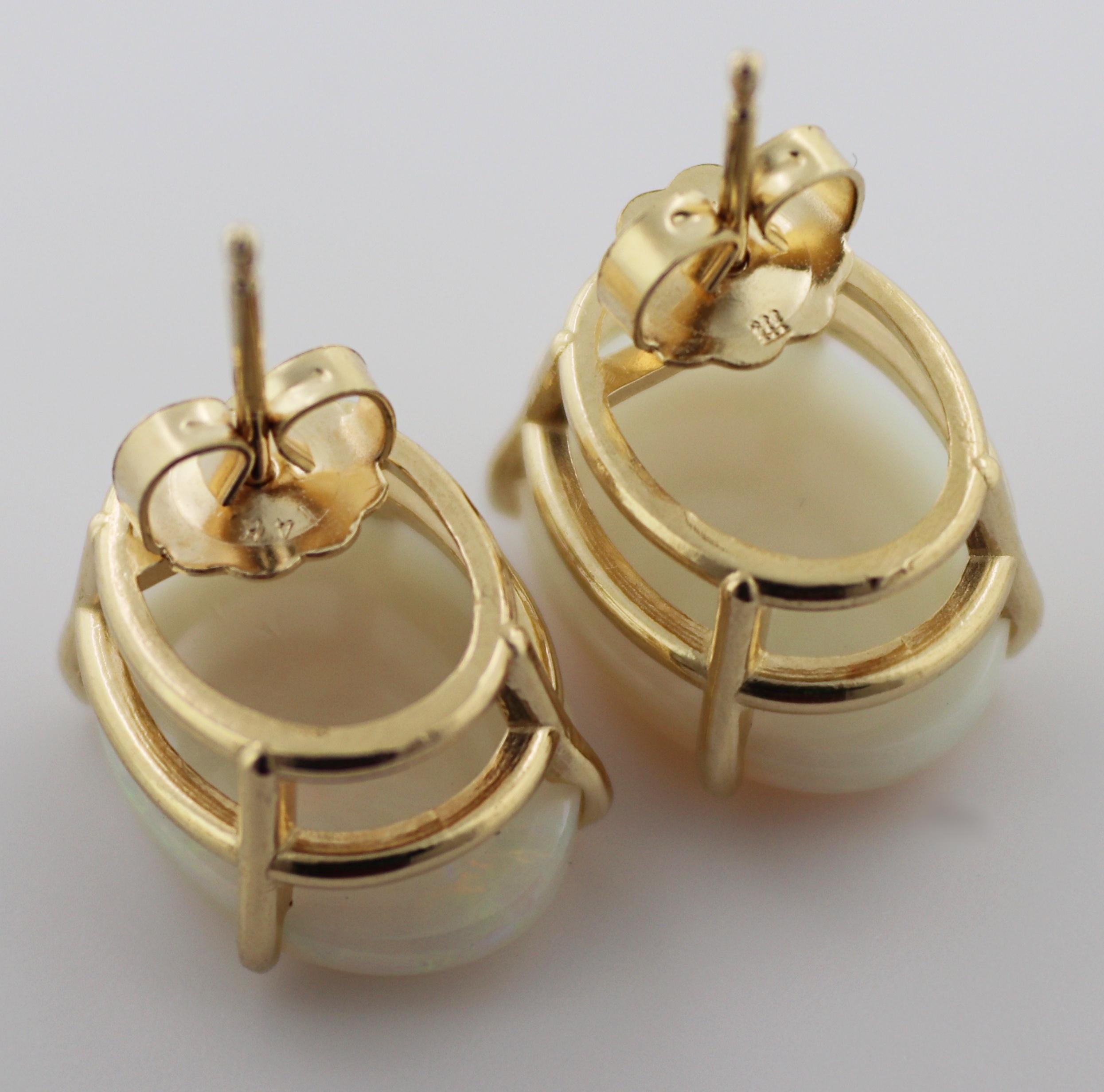 Pair of Australian Opal, 14K Yellow Gold Earrings For Sale 1