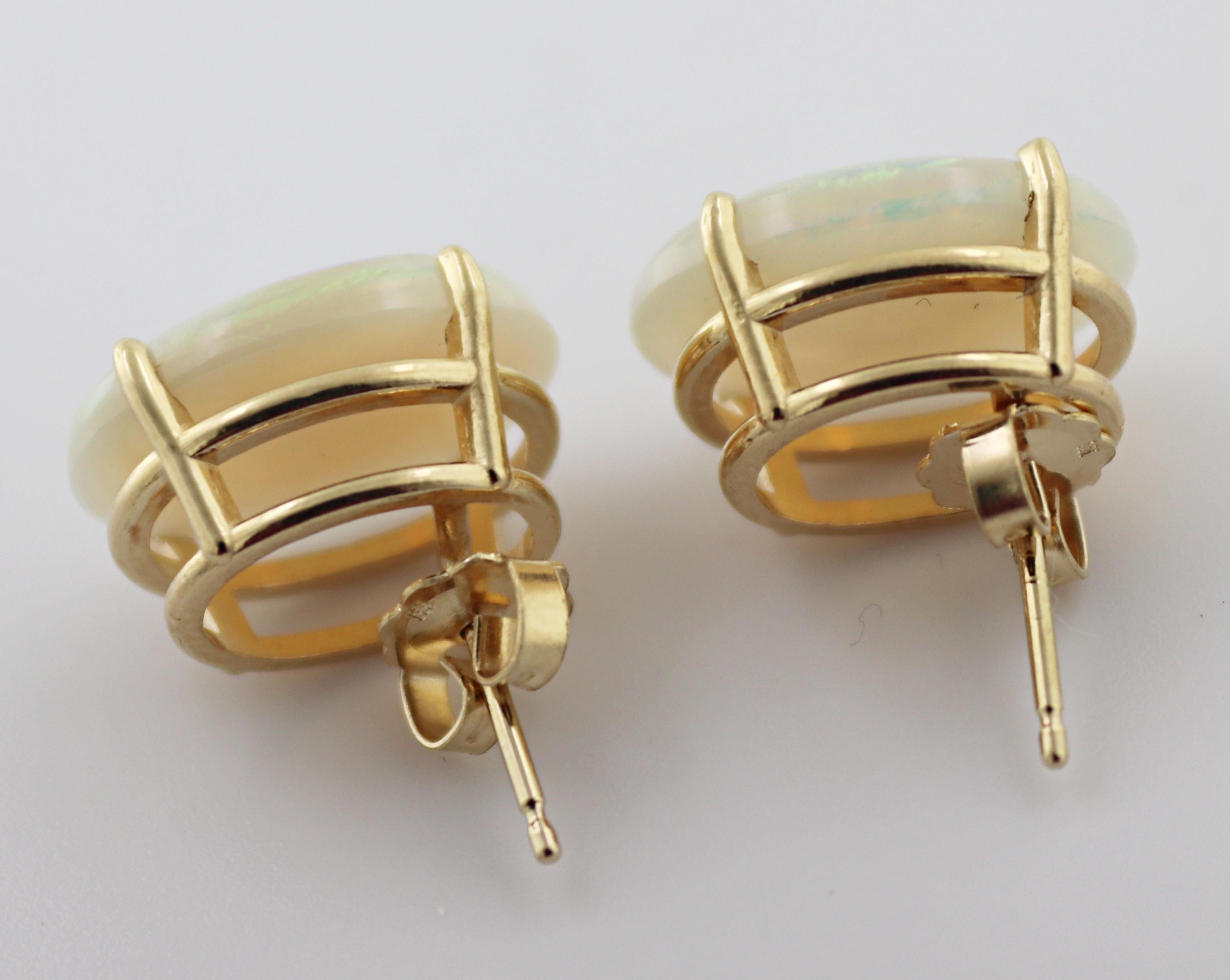 Pair of Australian Opal, 14K Yellow Gold Earrings For Sale 2