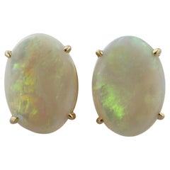 Pair of Australian Opal, 14K Yellow Gold Earrings