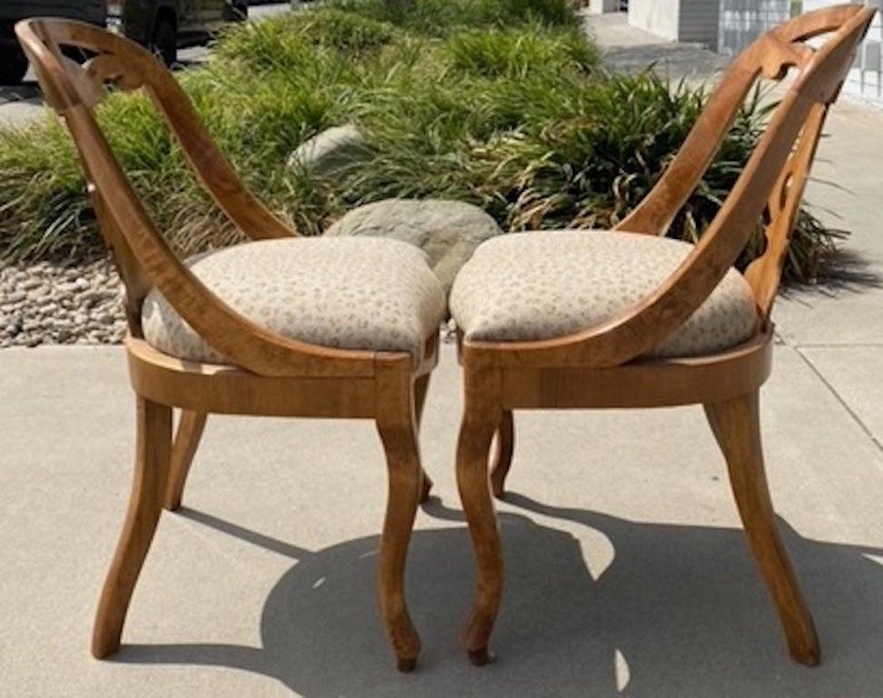 19th Century Pair of Austrian 1840s Biedermeier Side-Chairs with Fabric Covered Seats For Sale