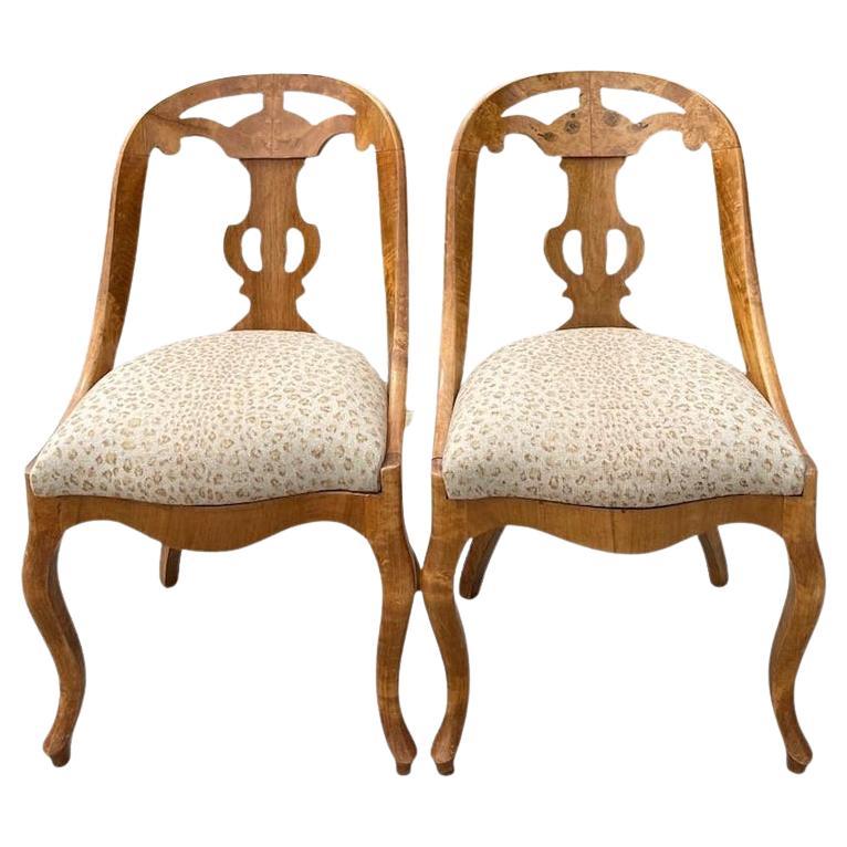 Pair of Austrian 1840s Biedermeier Side-Chairs with Fabric Covered Seats For Sale