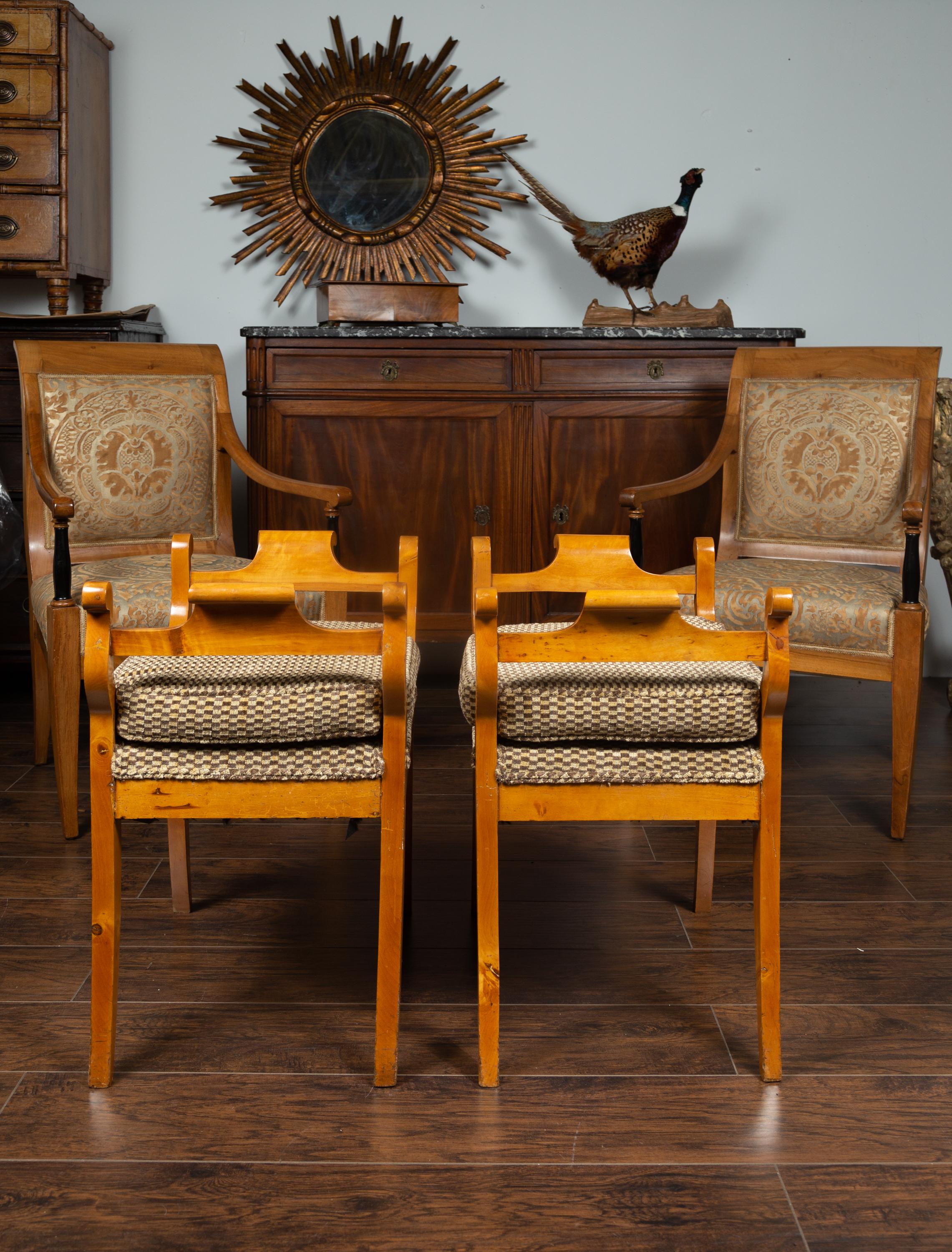 Pair of Austrian 1880s Biedermeier Style Upholstered Benches with Scrolled Arms 4