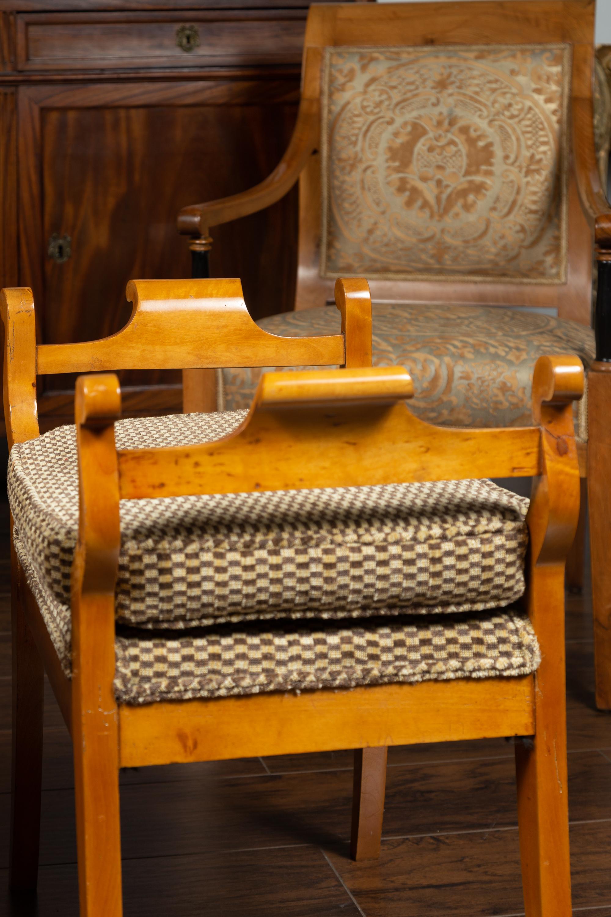Pair of Austrian 1880s Biedermeier Style Upholstered Benches with Scrolled Arms 5