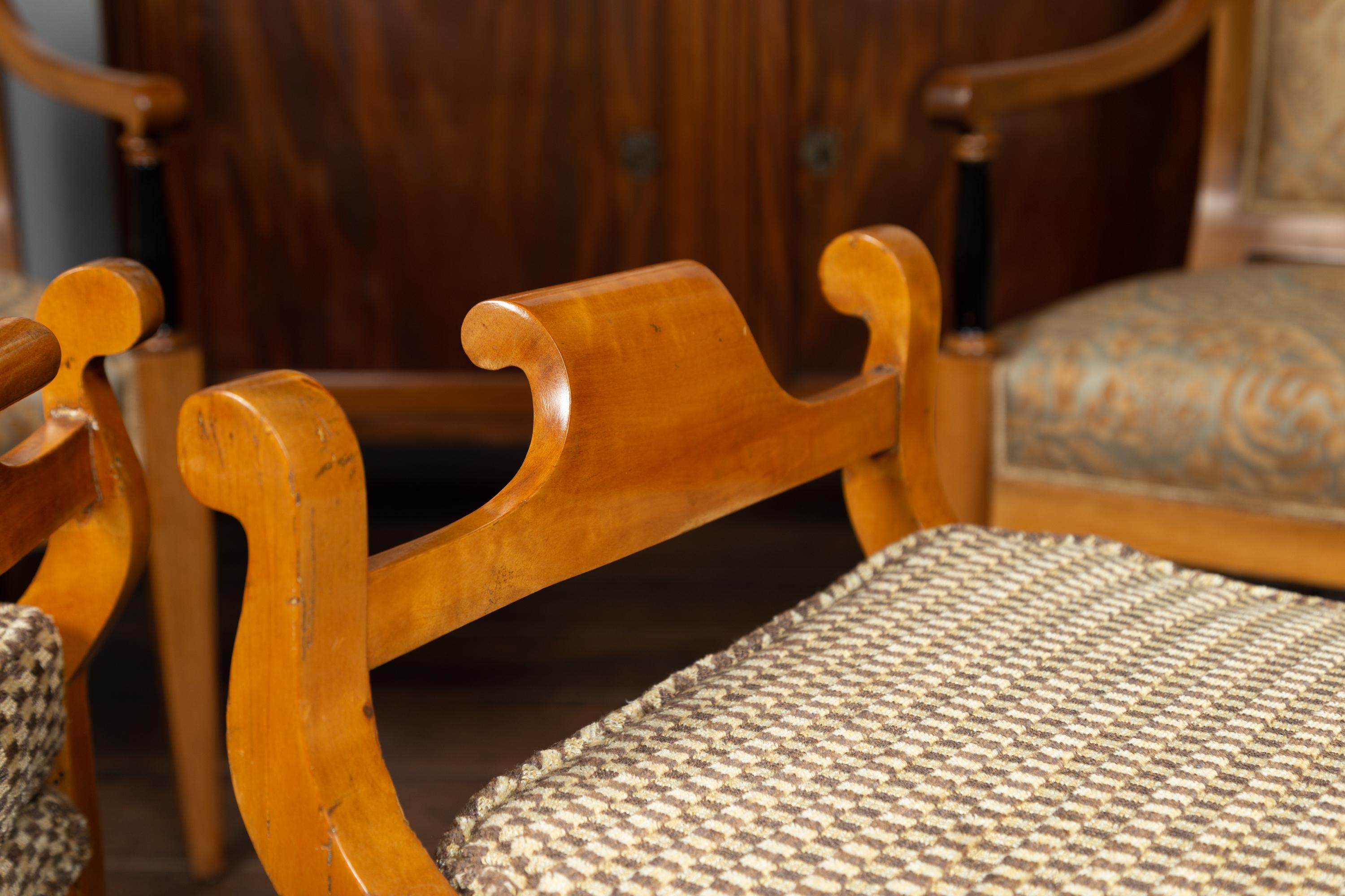 Pair of Austrian 1880s Biedermeier Style Upholstered Benches with Scrolled Arms 8