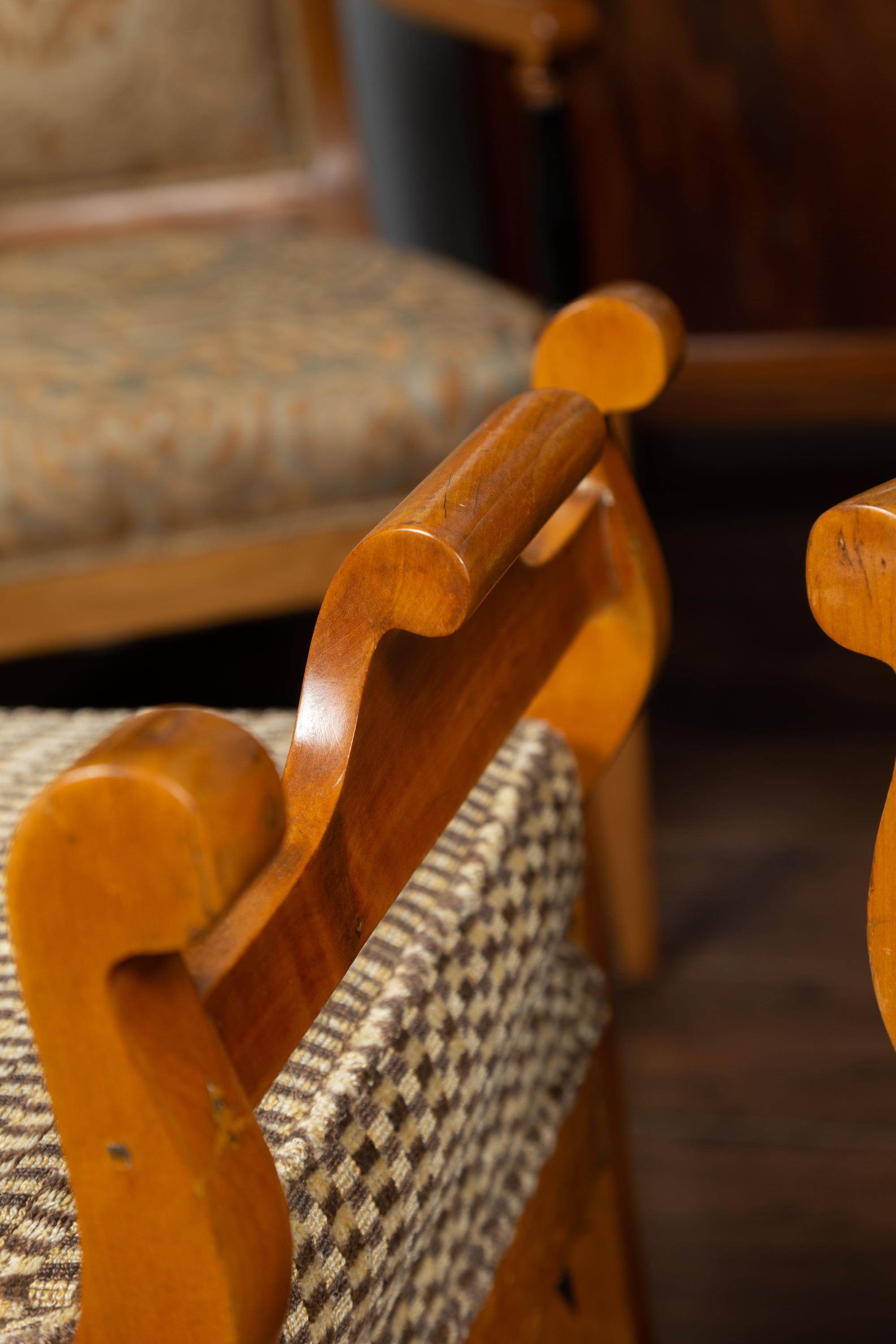 Pair of Austrian 1880s Biedermeier Style Upholstered Benches with Scrolled Arms 9