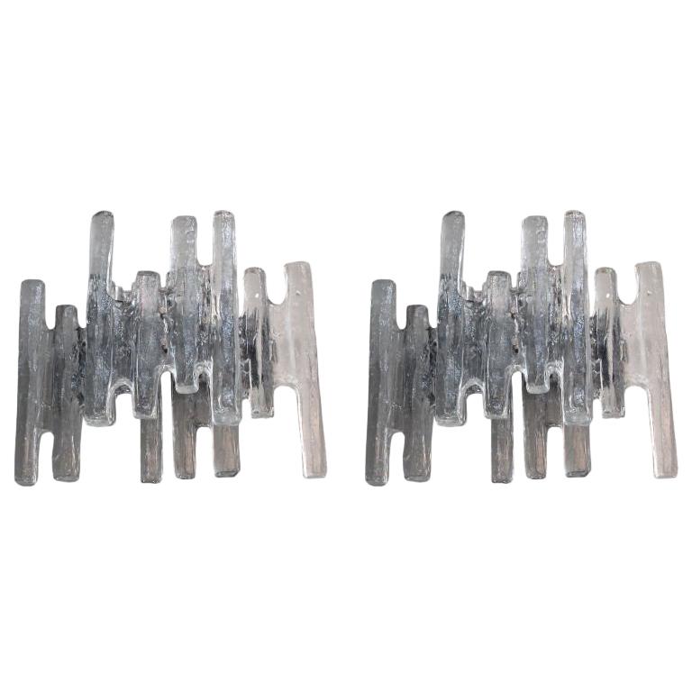 Pair of Austrian 1960's Clear "Ice Block" Glass Wall Sconces by J.T Kalmar For Sale