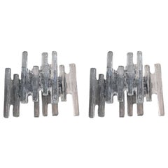 Pair of Austrian 1960's Clear "Ice Block" Glass Wall Sconces by J.T Kalmar