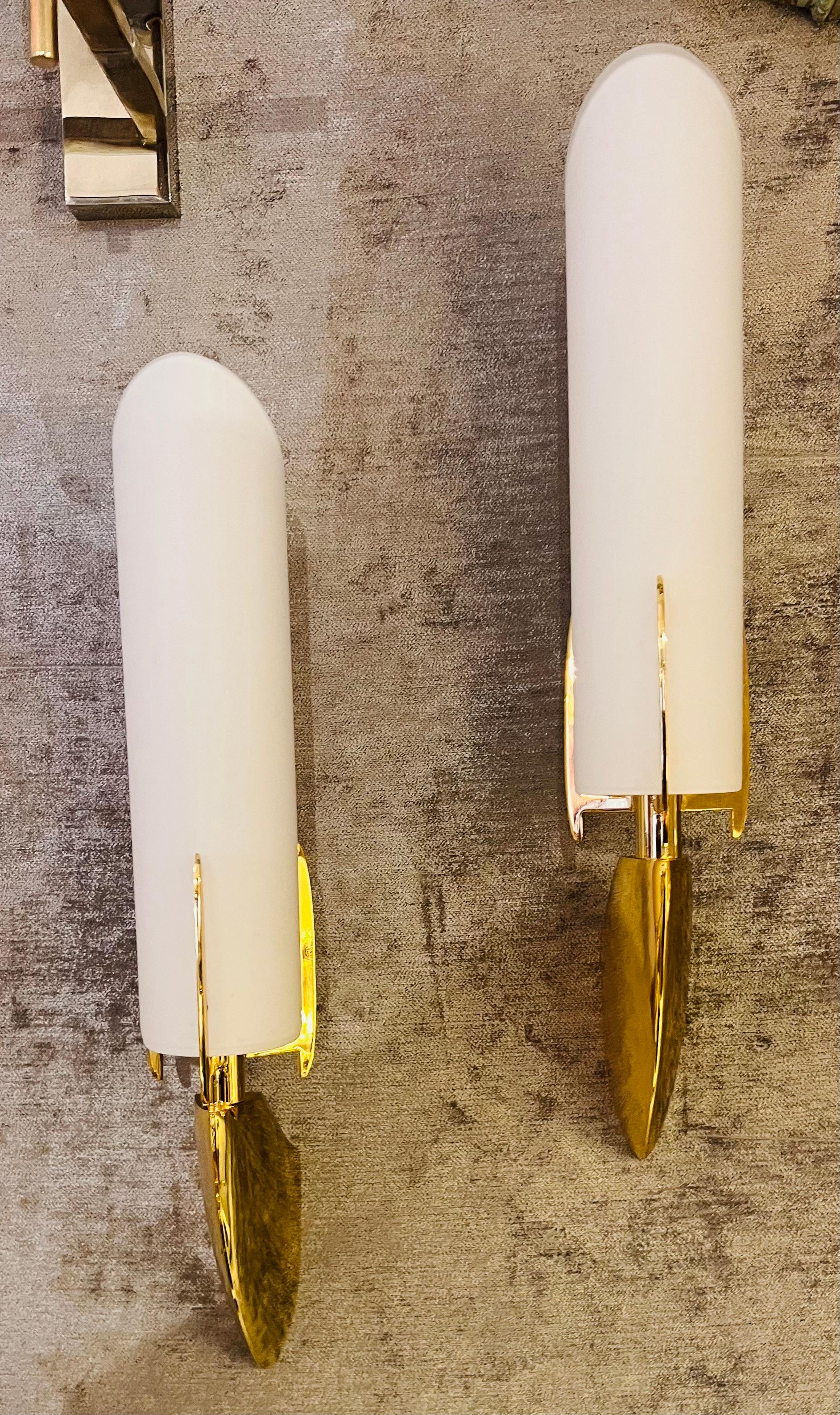 Pair of Austrian 1990s High Style Golden Wall Lamps For Sale 5