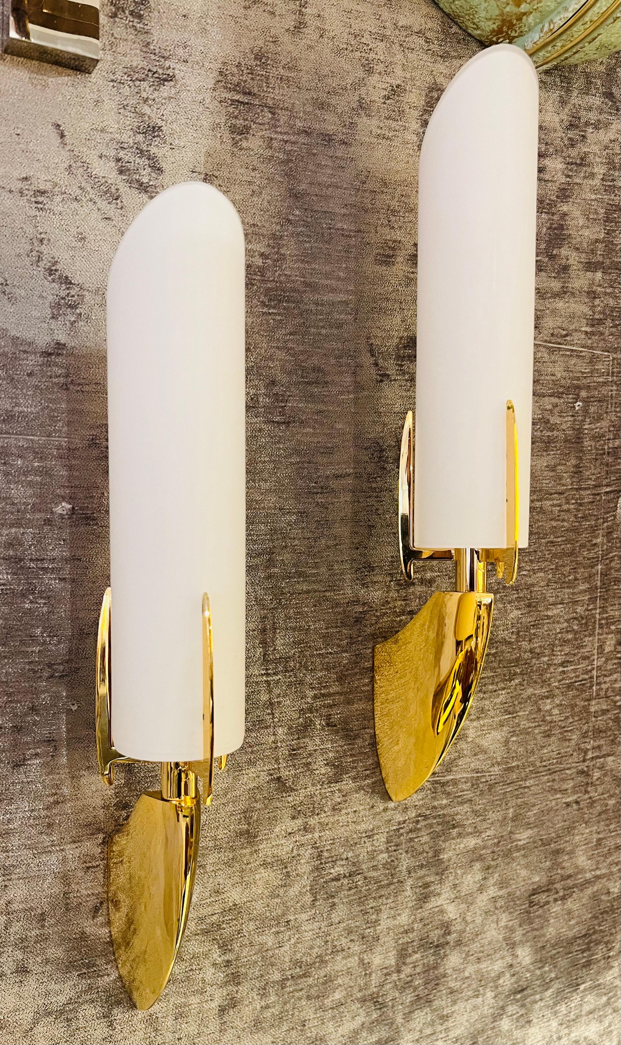 Pair of Austrian 1990s High Style Golden Wall Lamps In Excellent Condition For Sale In New York, NY