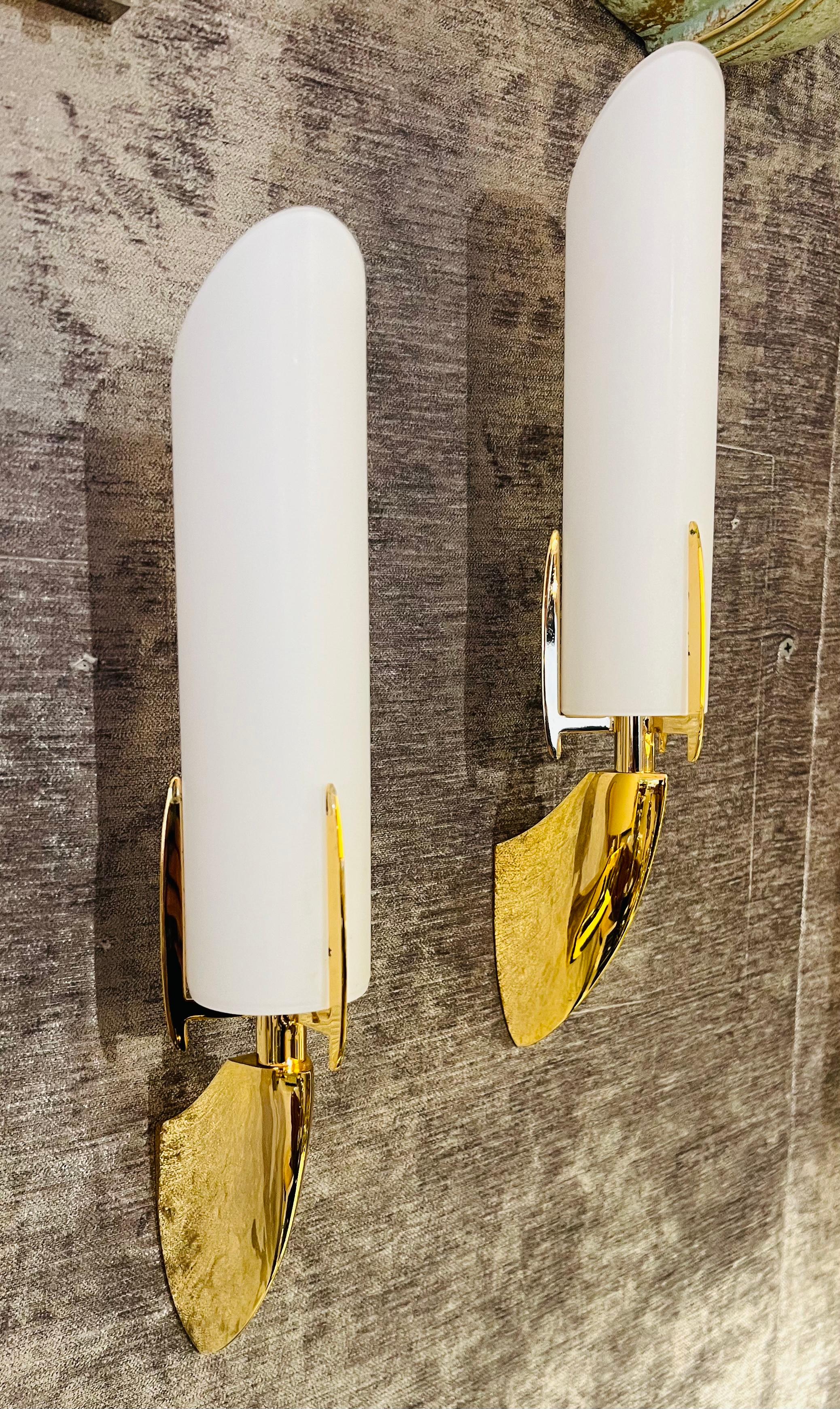 Late 20th Century Pair of Austrian 1990s High Style Golden Wall Lamps For Sale
